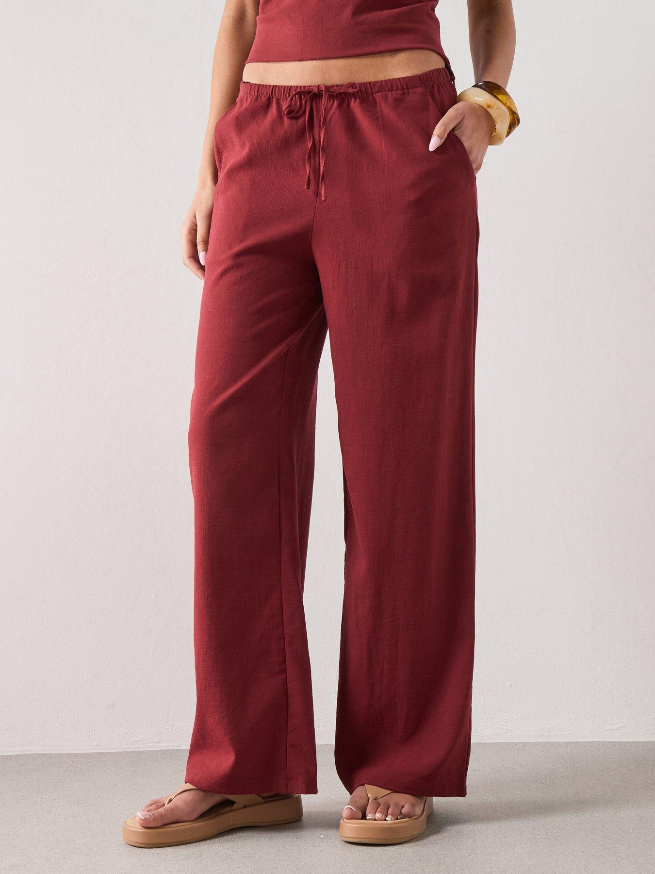 Image 1 of 6 of Mango Bow Co-ord Straight Trousers - Red
