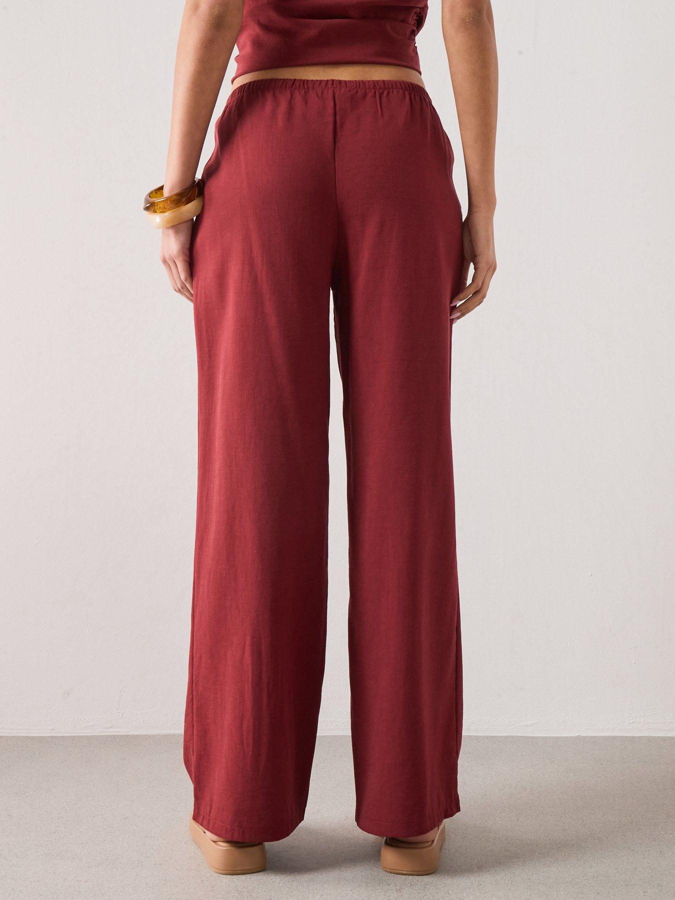 Image 2 of 6 of Mango Bow Co-ord Straight Trousers - Red