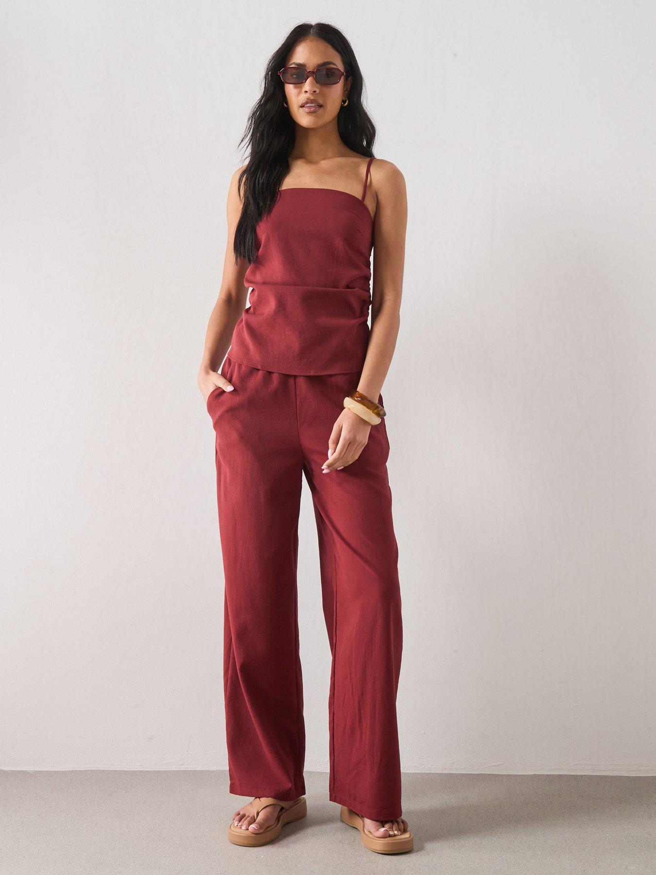 Image 3 of 6 of Mango Bow Co-ord Straight Trousers - Red