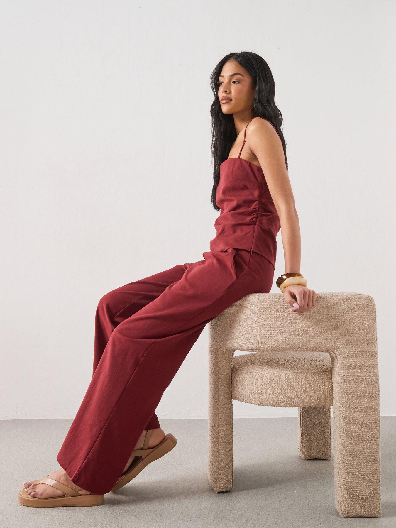 Image 4 of 6 of Mango Bow Co-ord Straight Trousers - Red