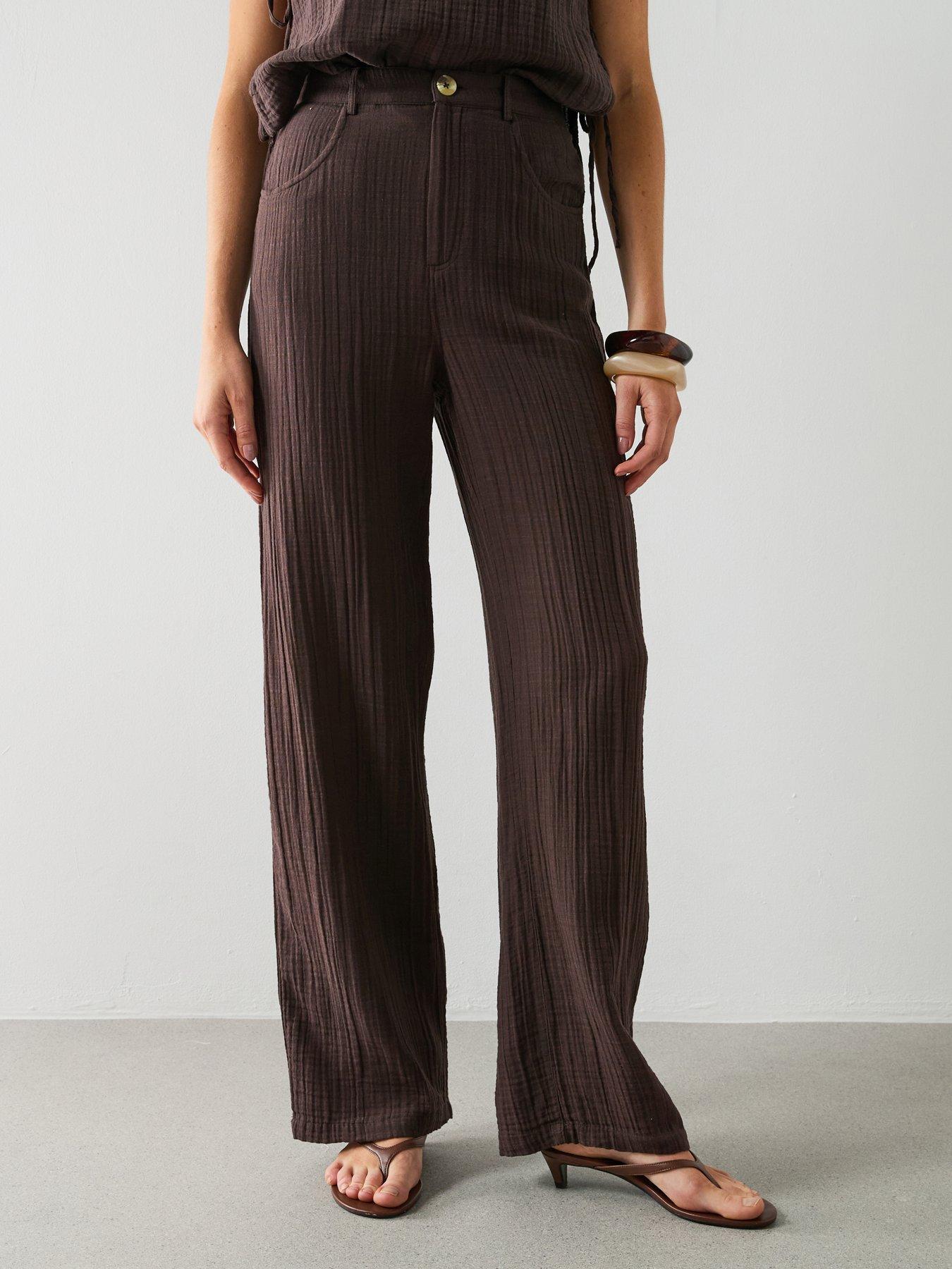 Image 1 of 6 of Mango Balloon Cotton Co-ord Trousers - Brown