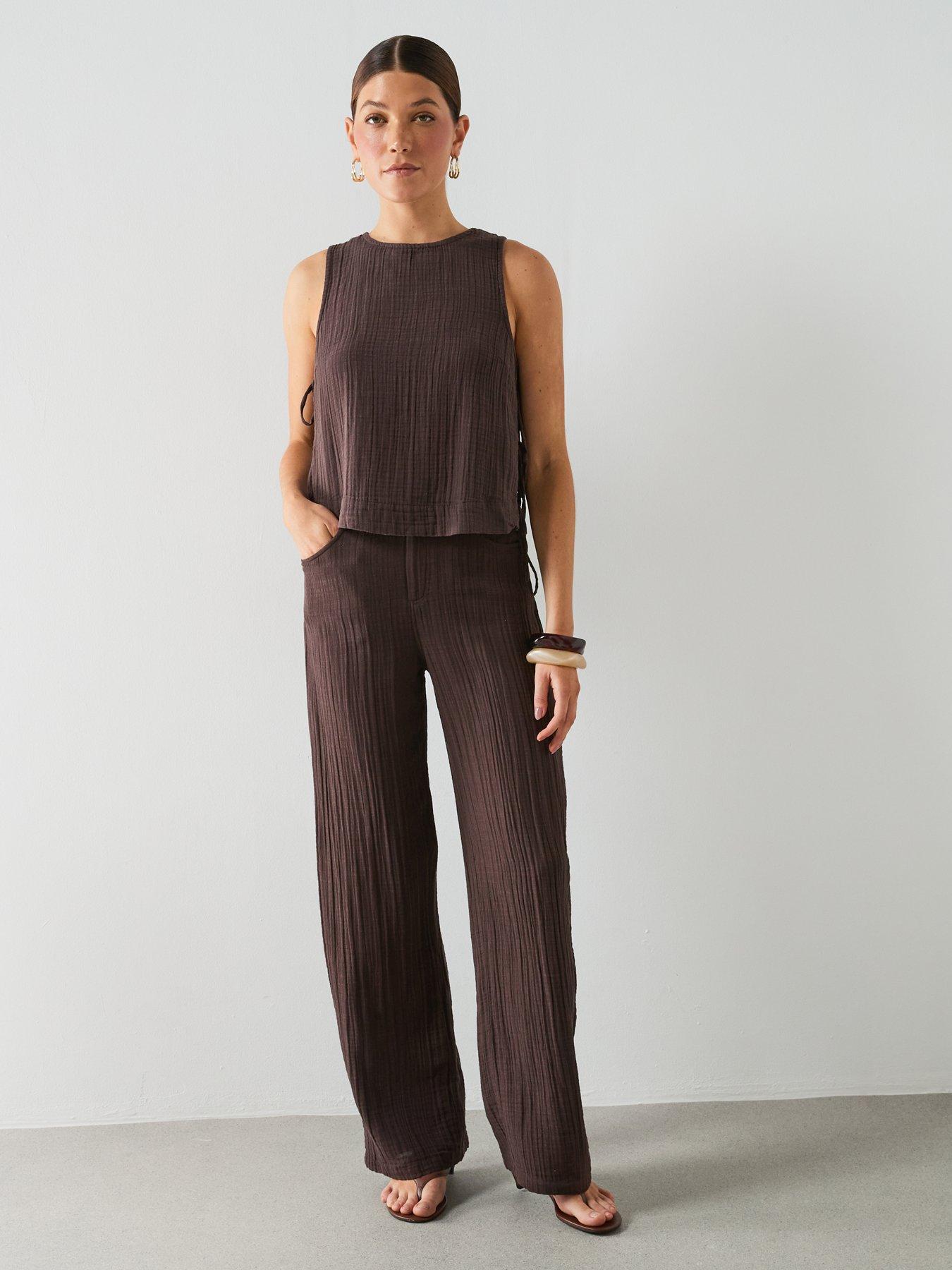 Image 3 of 6 of Mango Balloon Cotton Co-ord Trousers - Brown
