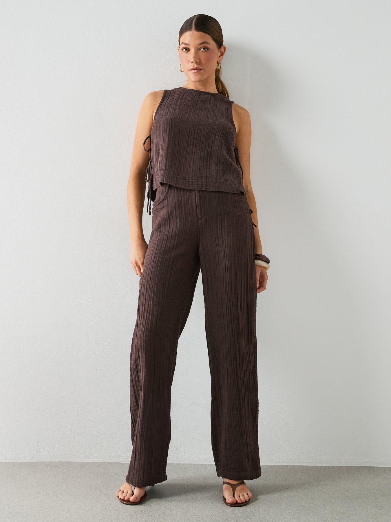Image 6 of 6 of Mango Balloon Cotton Co-ord Trousers - Brown