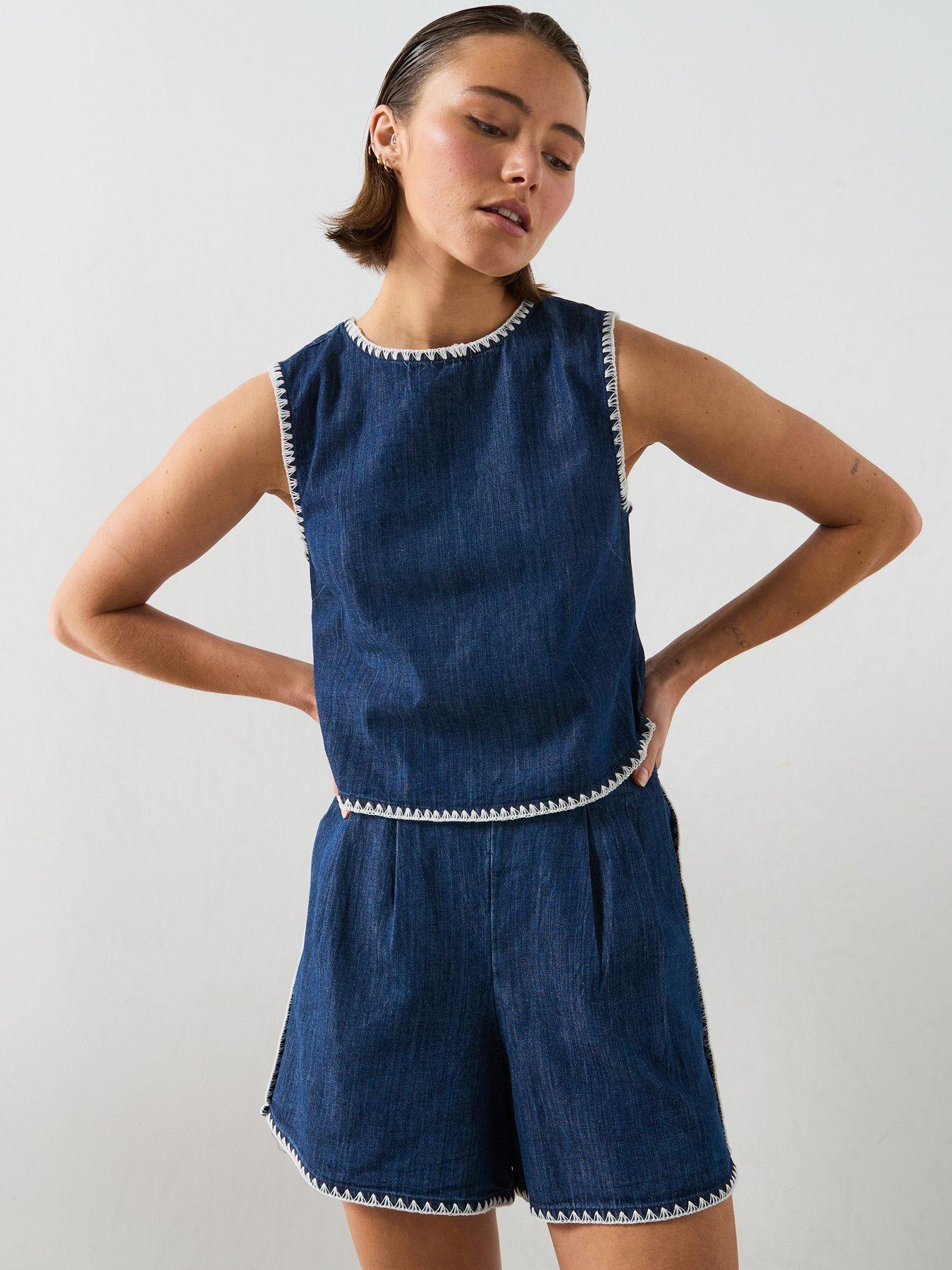 Image 1 of 5 of Mango Contrast Trim Co-Ord Denim Top - Blue