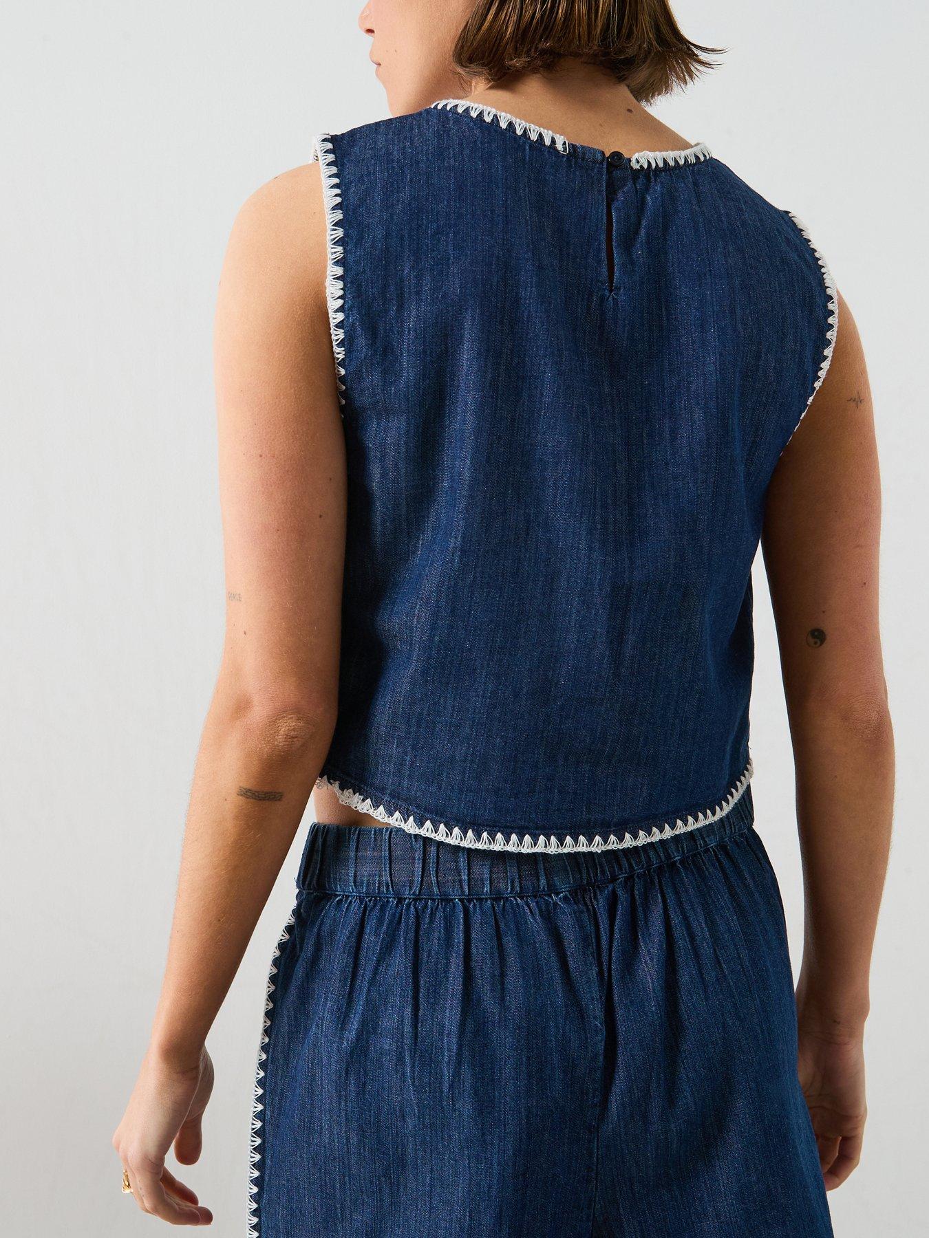 Image 2 of 5 of Mango Contrast Trim Co-Ord Denim Top - Blue