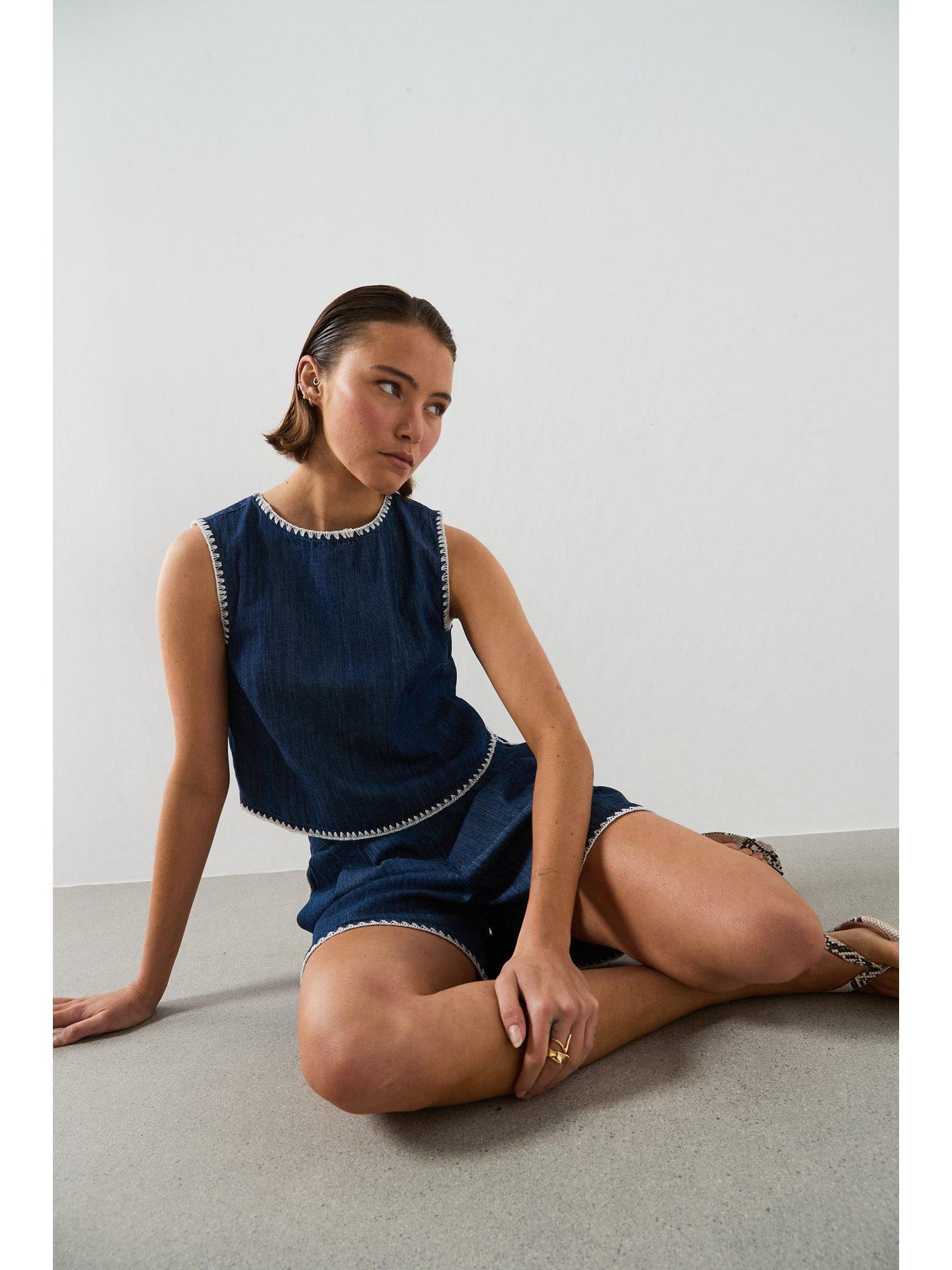 Image 4 of 5 of Mango Contrast Trim Co-Ord Denim Top - Blue