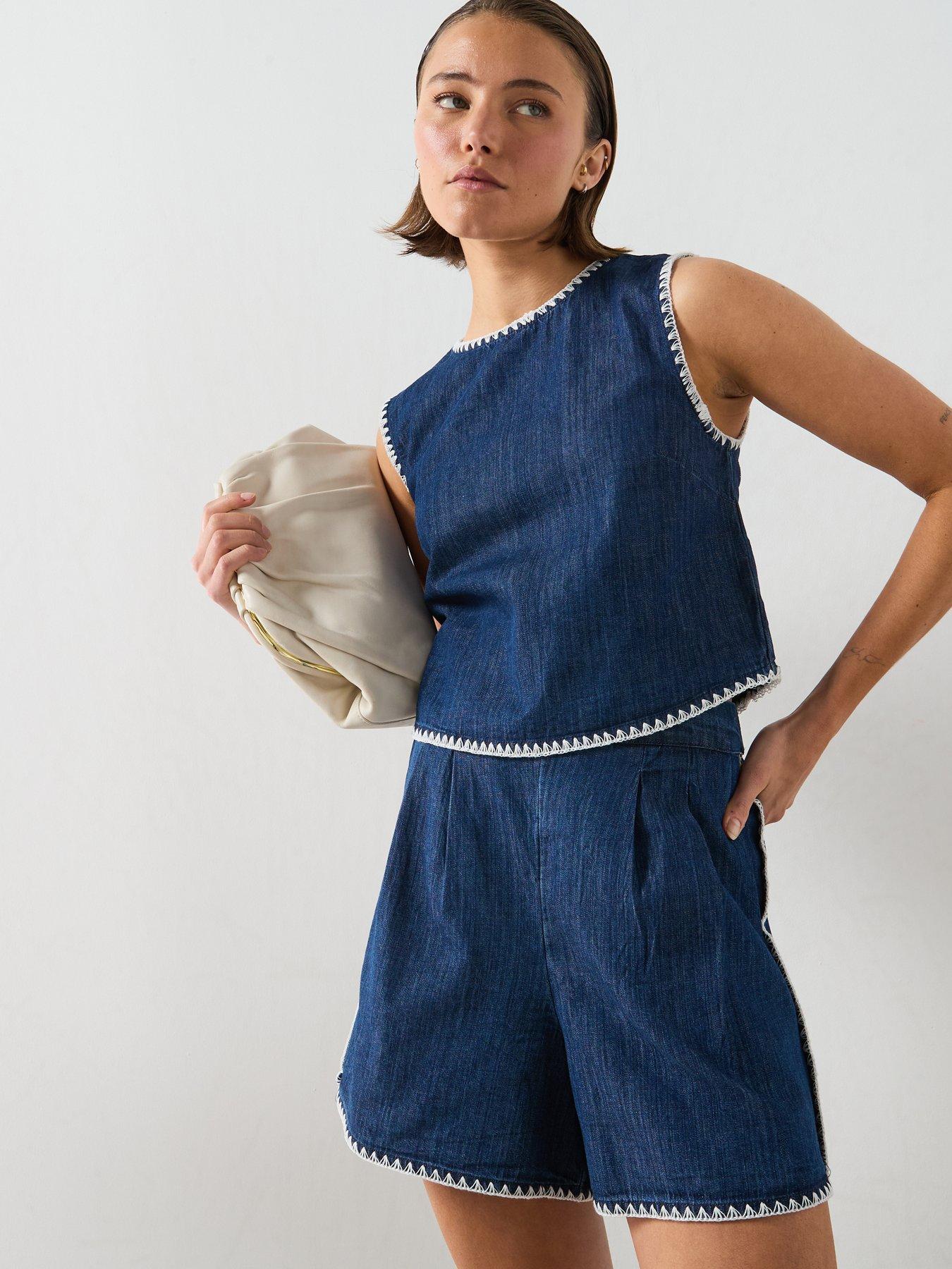 Image 5 of 5 of Mango Contrast Trim Co-Ord Denim Top - Blue