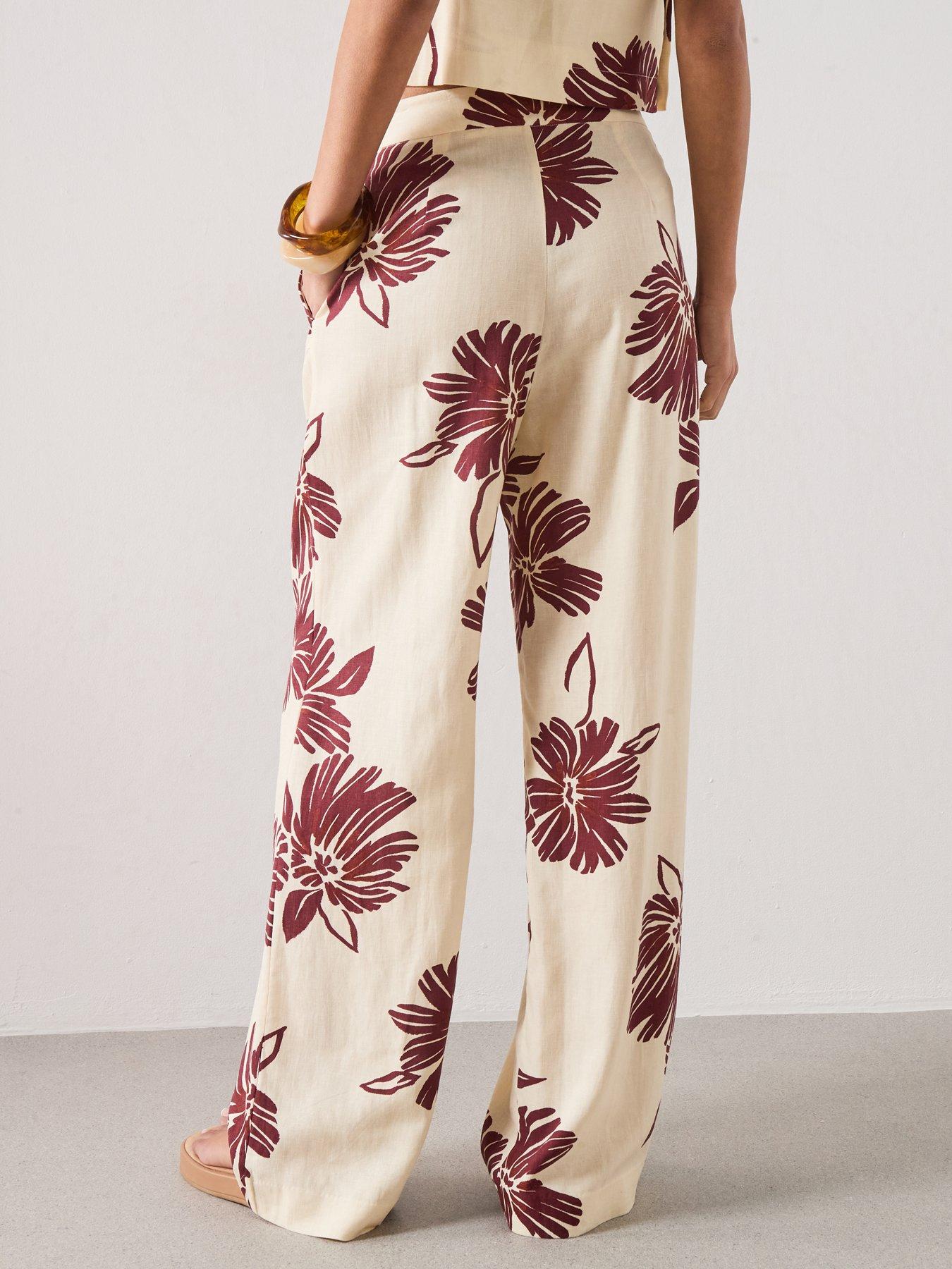 Image 2 of 6 of Mango Printed Co-ord Pleated Trousers - Cream