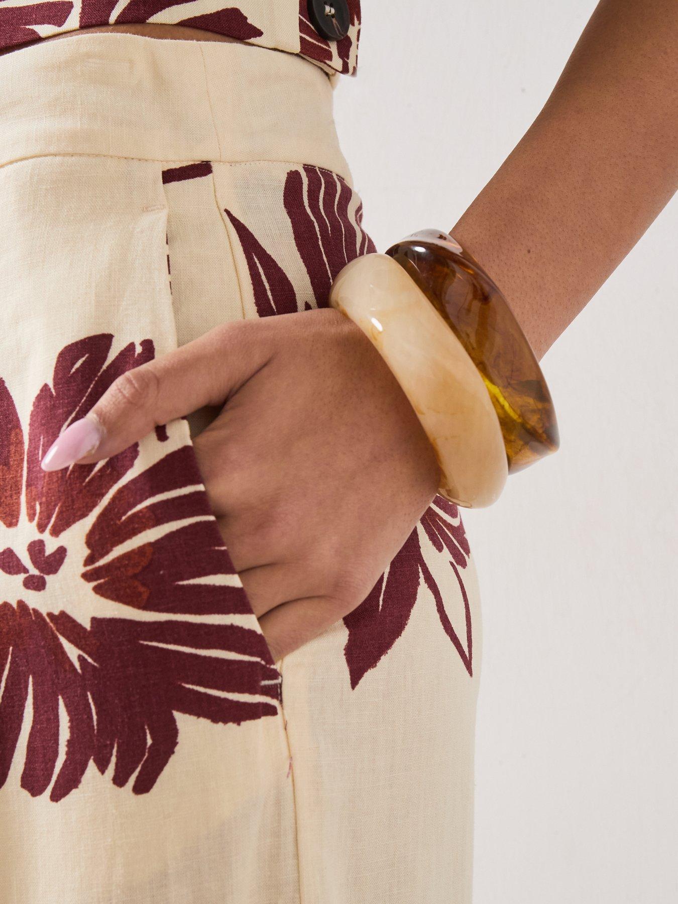 Image 5 of 6 of Mango Printed Co-ord Pleated Trousers - Cream