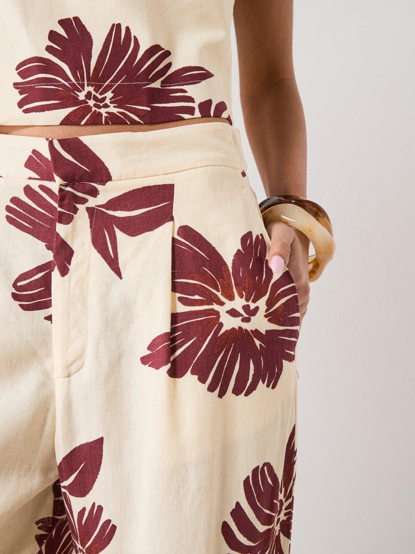 Image 6 of 6 of Mango Printed Co-ord Pleated Trousers - Cream