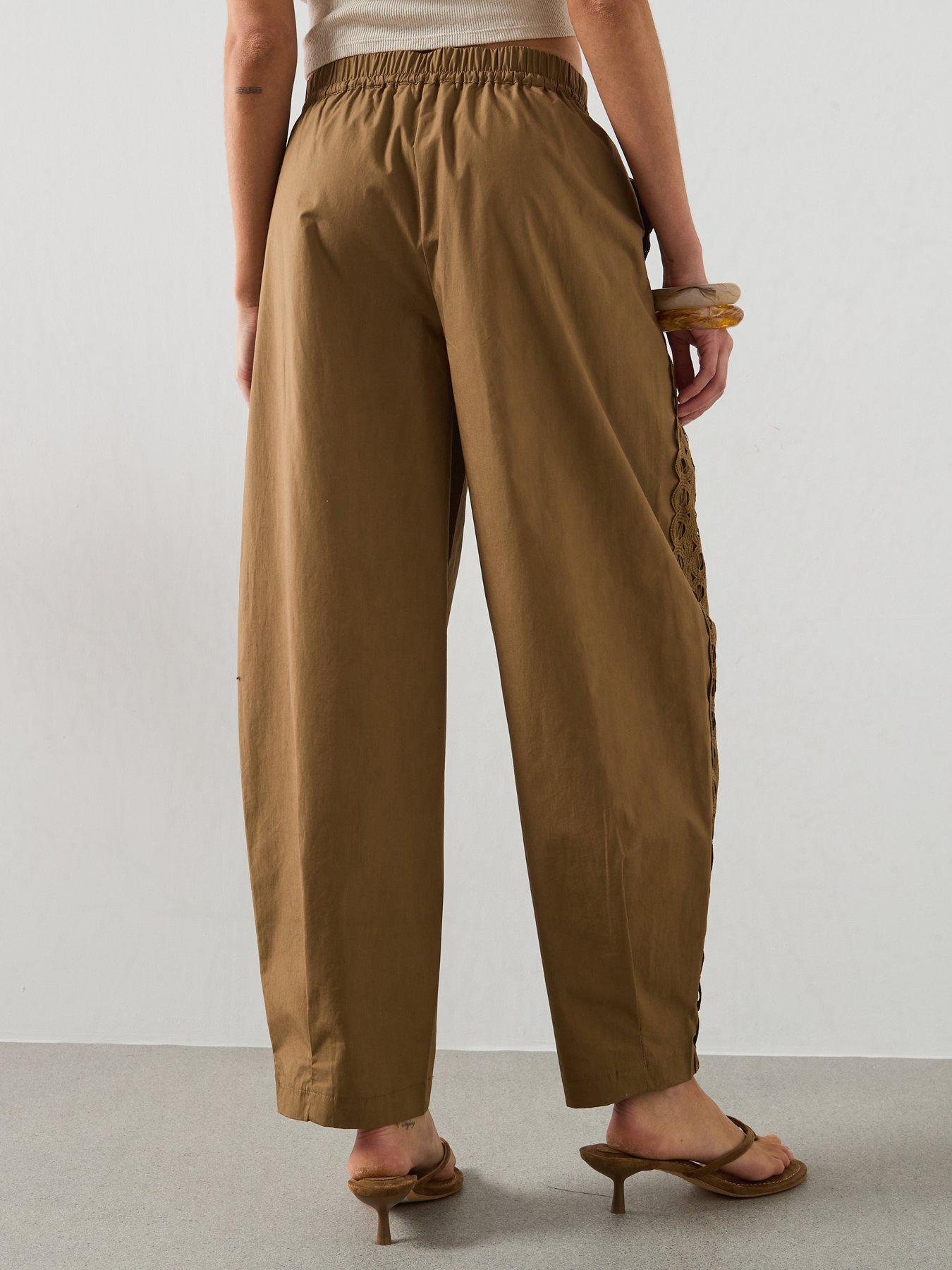 Image 2 of 6 of Mango 100% Cotton Trousers With Embroidered Stripe - Khaki