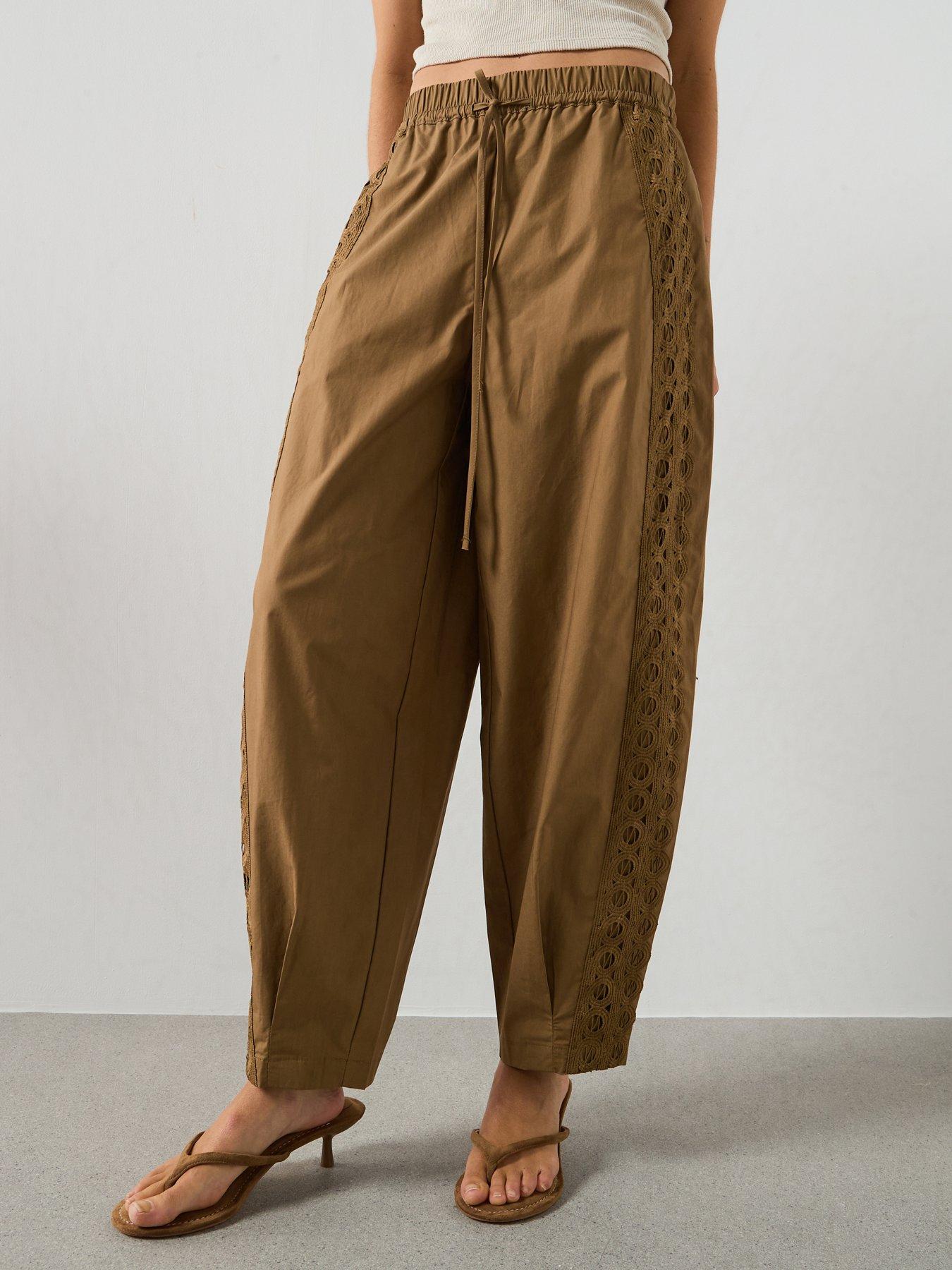 Image 3 of 6 of Mango 100% Cotton Trousers With Embroidered Stripe - Khaki