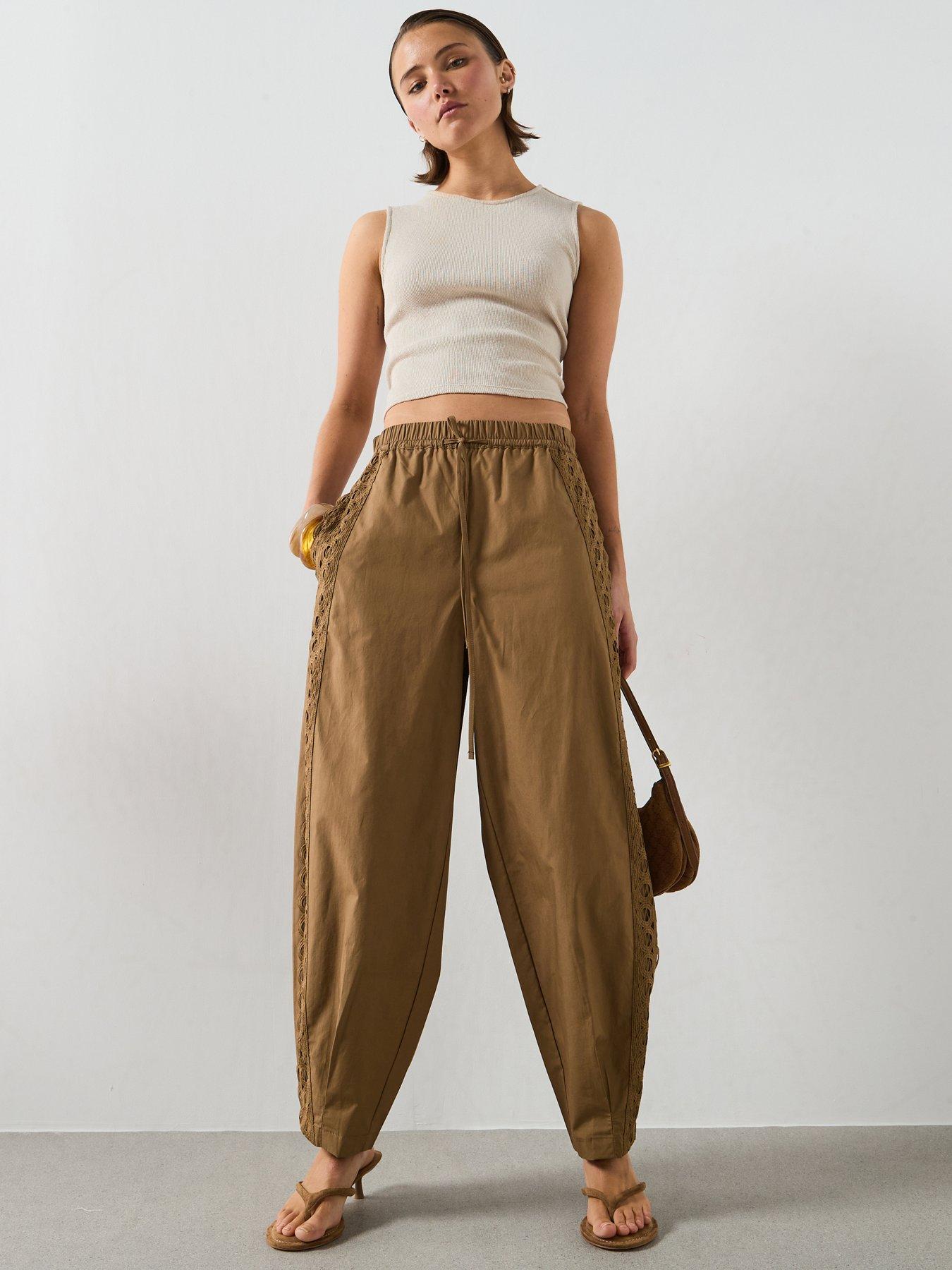 Image 5 of 6 of Mango 100% Cotton Trousers With Embroidered Stripe - Khaki