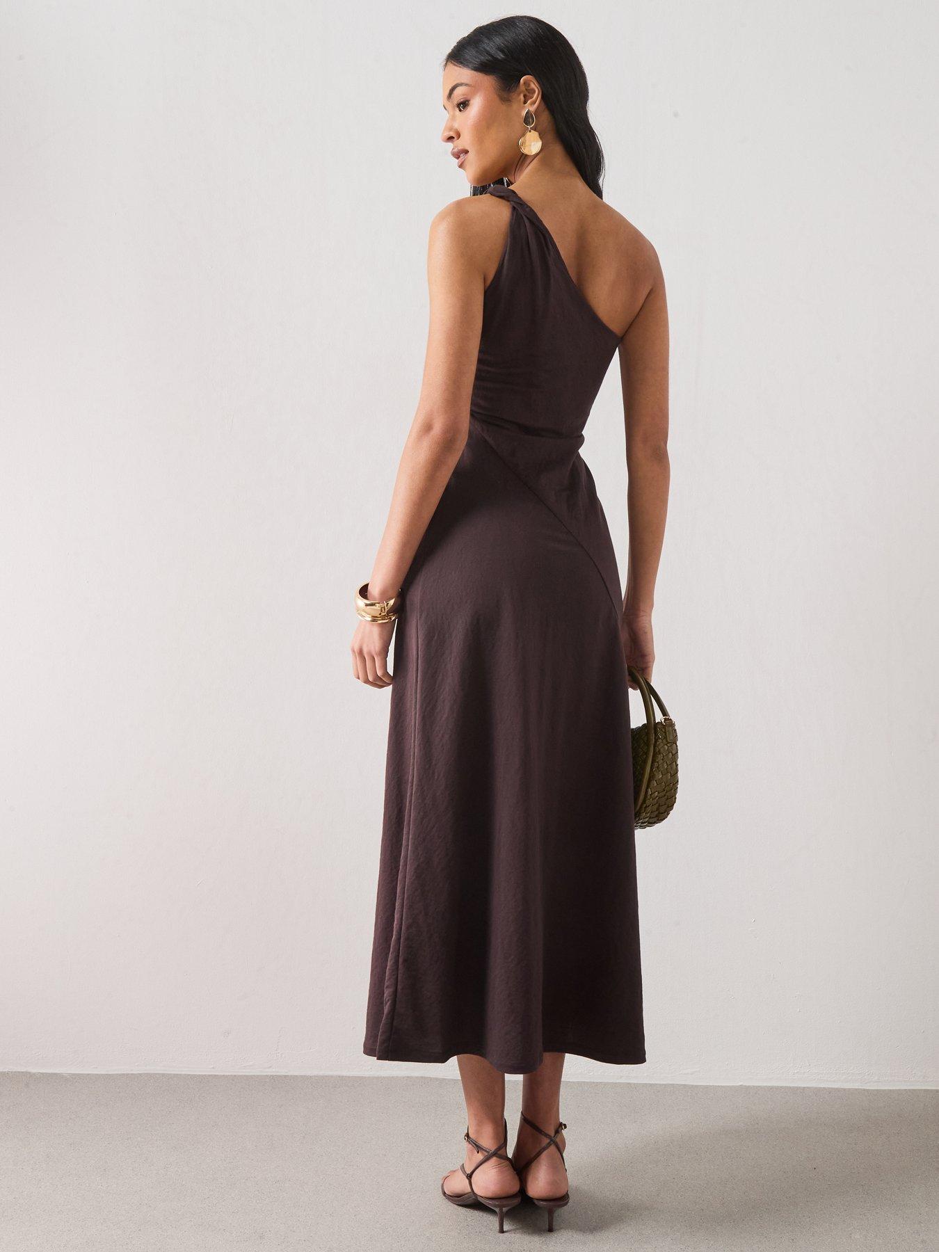Image 2 of 5 of Mango Asymmetrical Dress With Gathered Strap - Brown