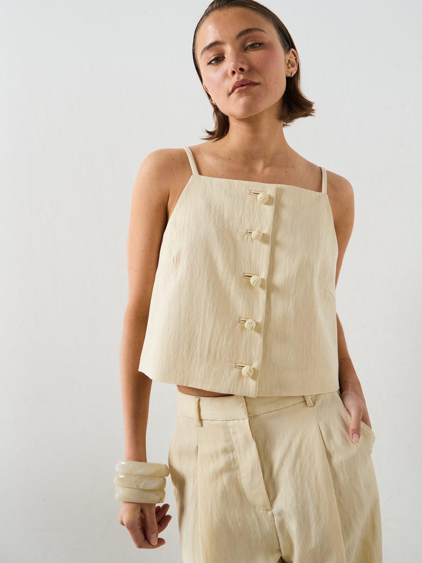 Mango Lyocell Co-Ord Button Top - Ecru