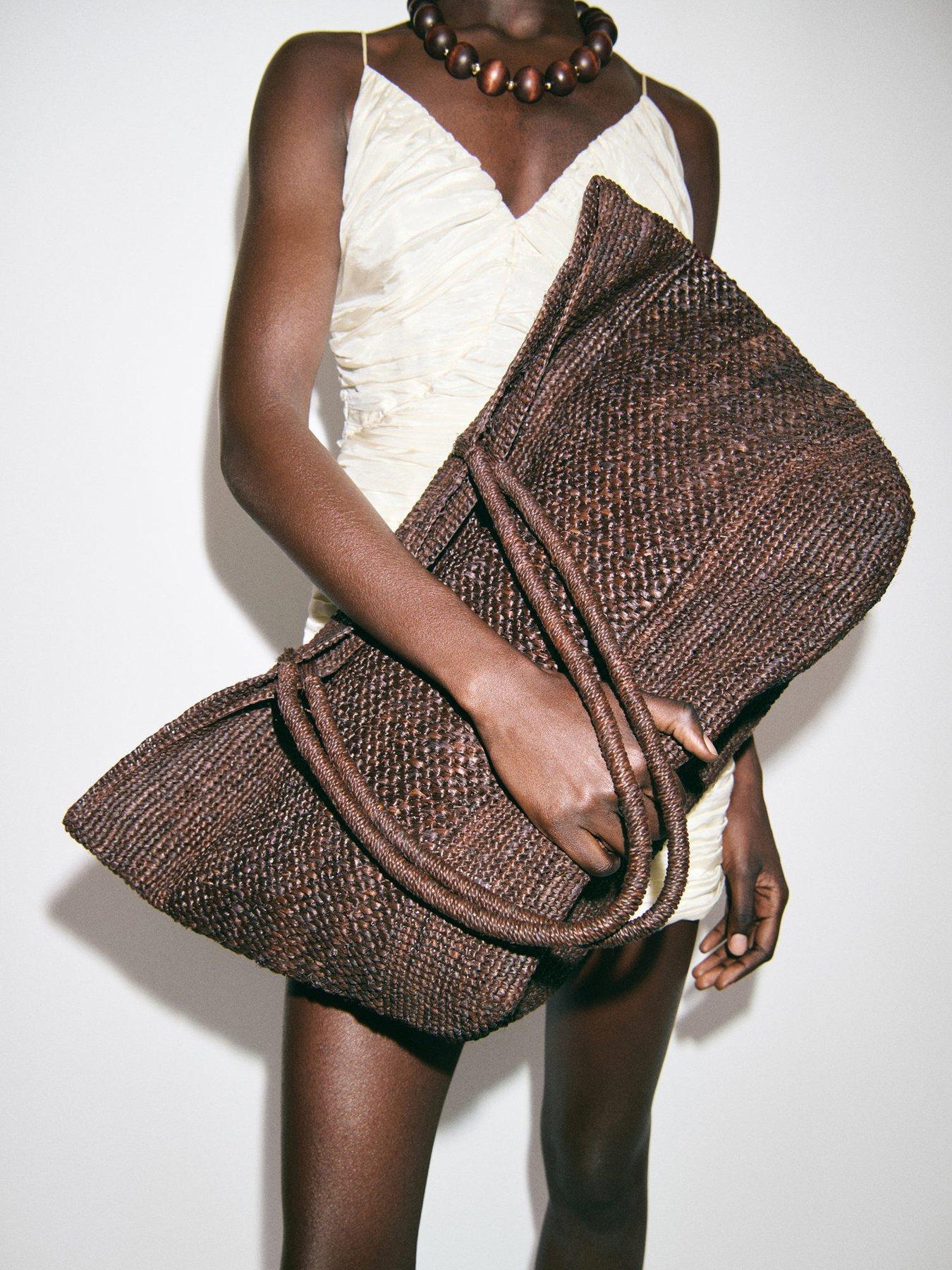 Mango 100% Raffia Shopper Bag - Brown