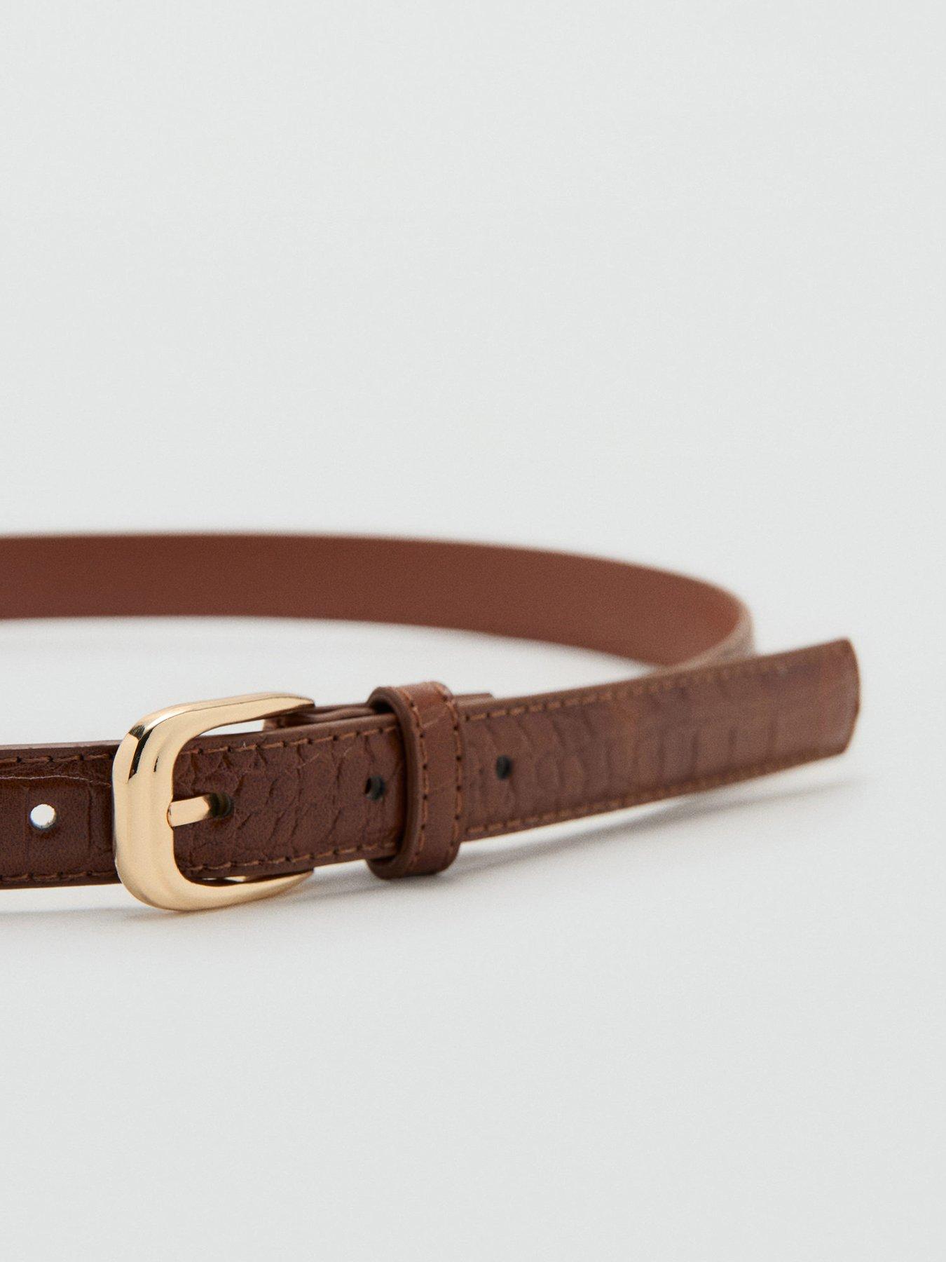 Image 2 of 4 of Mango Thin Faux Crocodile Leather Belt - Brown