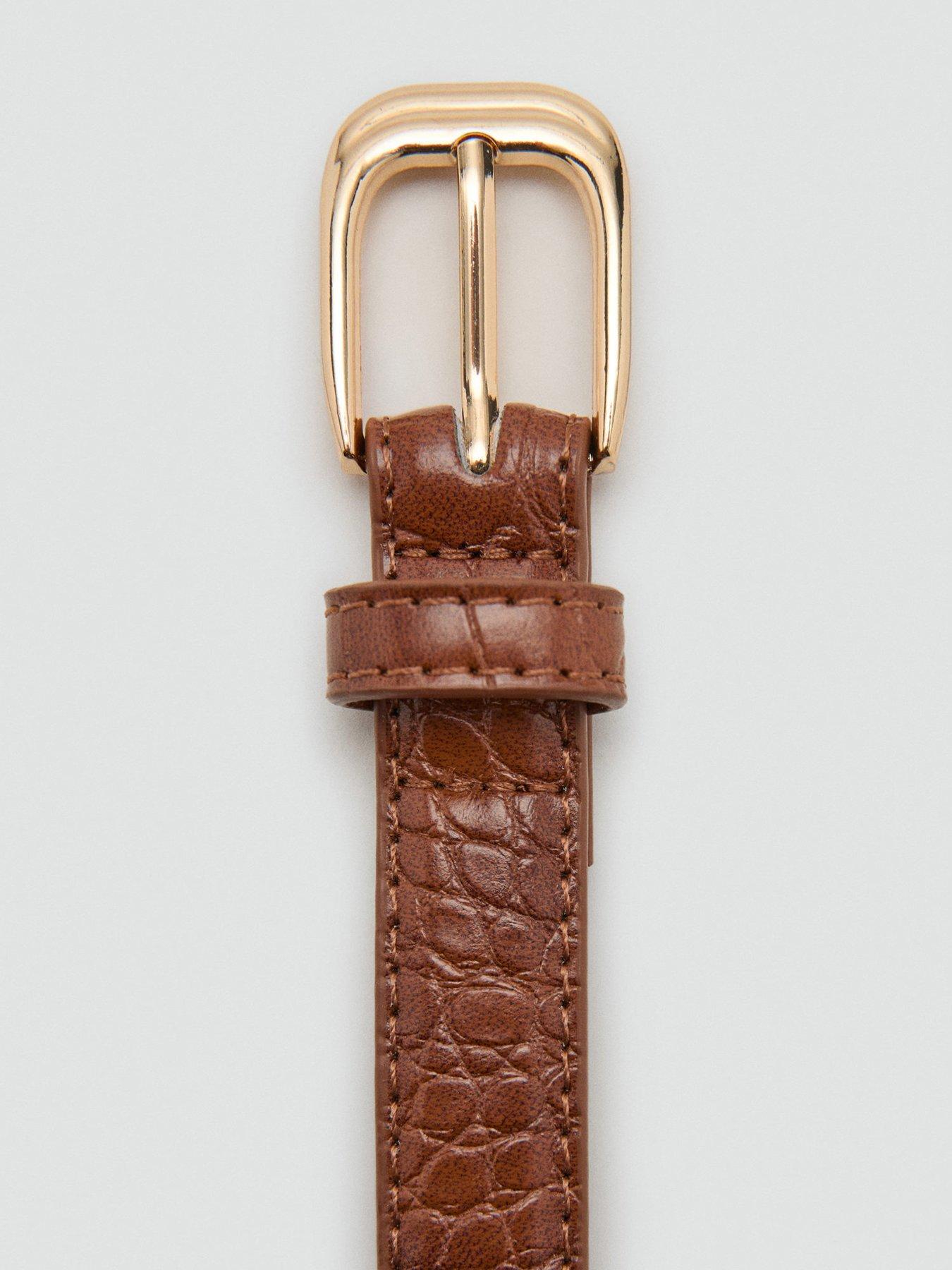 Image 4 of 4 of Mango Thin Faux Crocodile Leather Belt - Brown