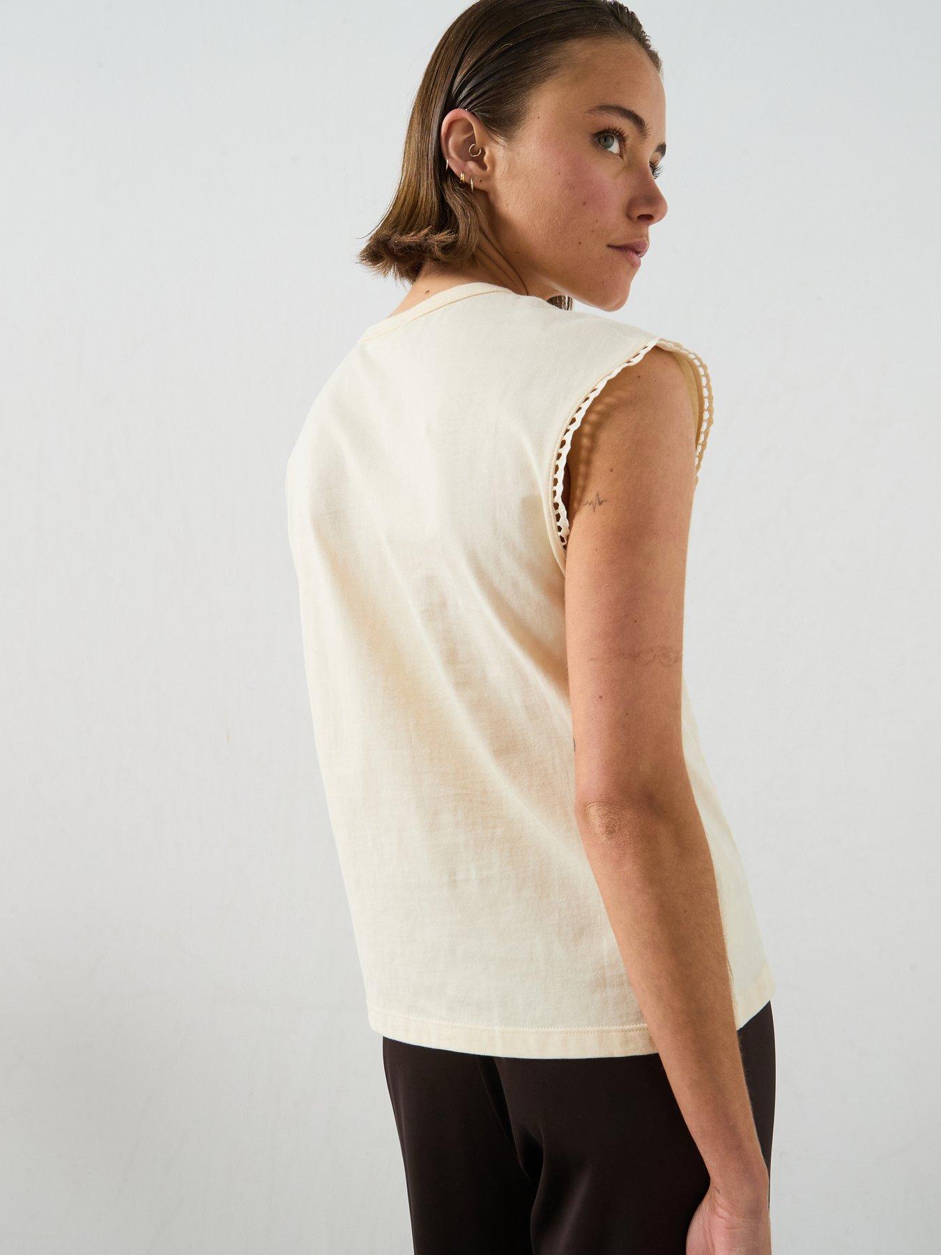 Image 2 of 5 of Mango Embroidered Cutwork Cotton T-Shirt - Cream