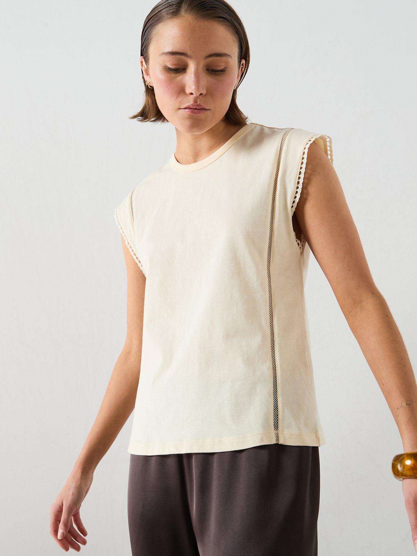 Image 4 of 5 of Mango Embroidered Cutwork Cotton T-Shirt - Cream