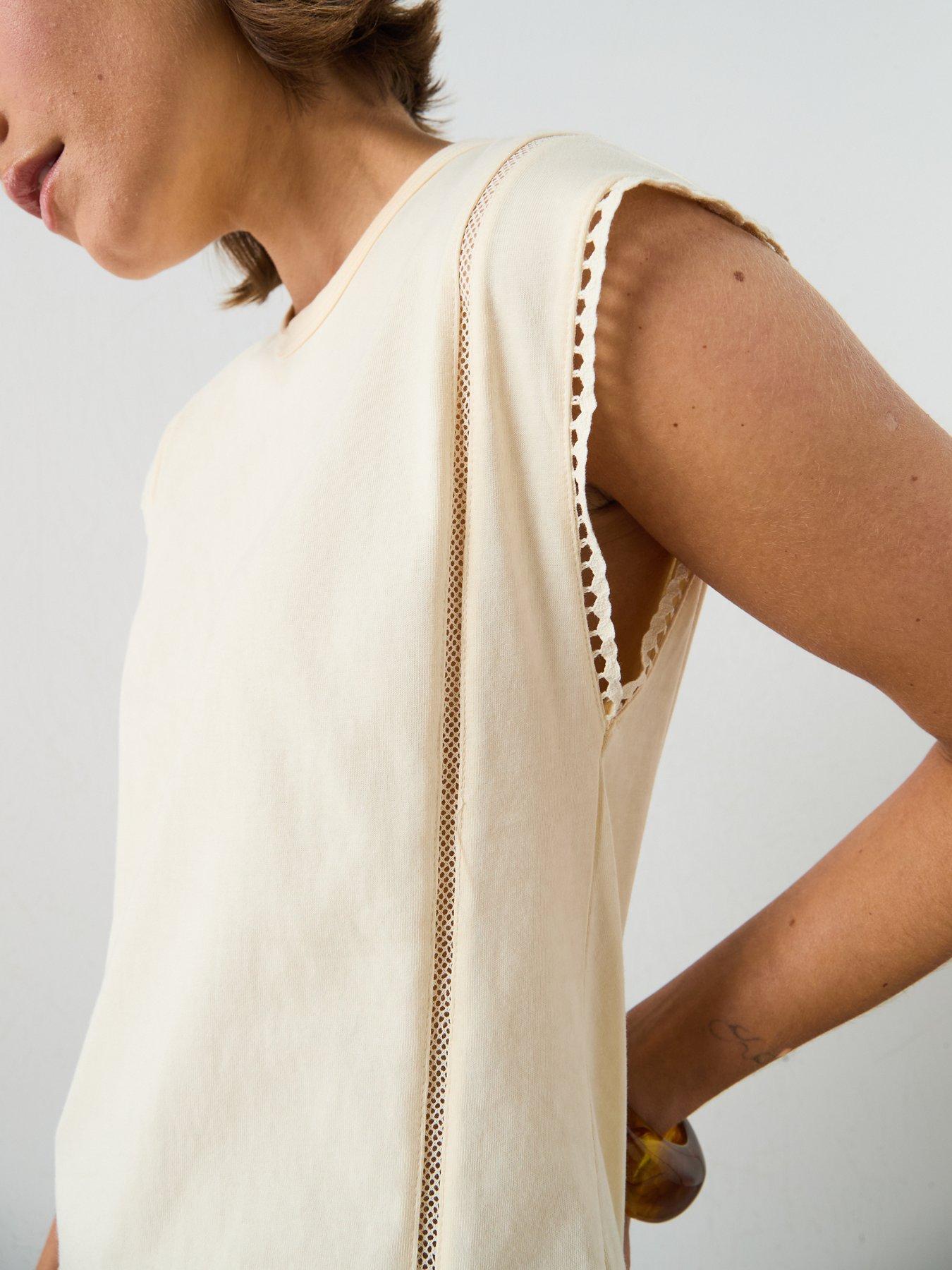 Image 5 of 5 of Mango Embroidered Cutwork Cotton T-Shirt - Cream