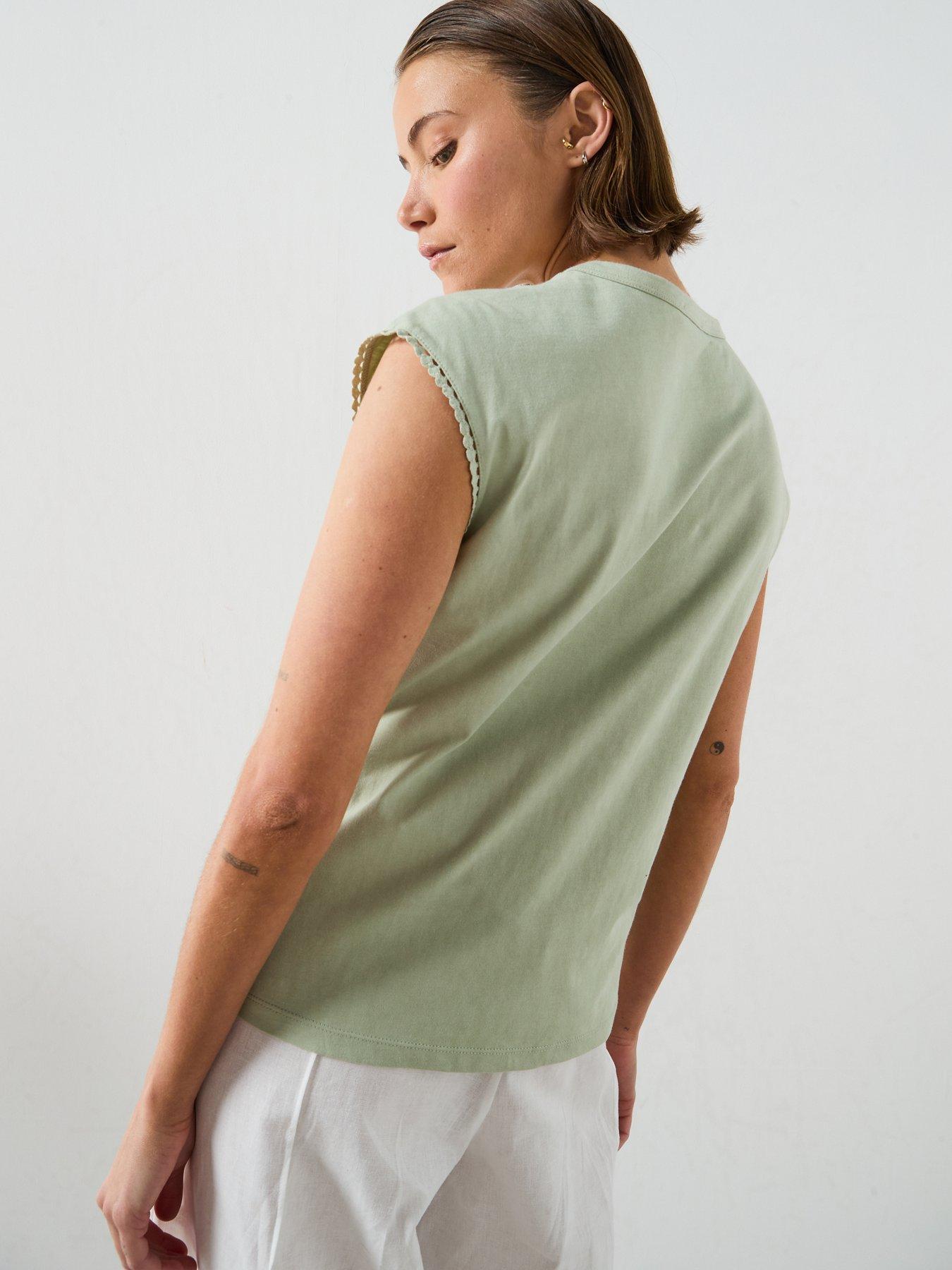 Image 2 of 6 of Mango Embroidered Cutwork Cotton T-Shirt - Green