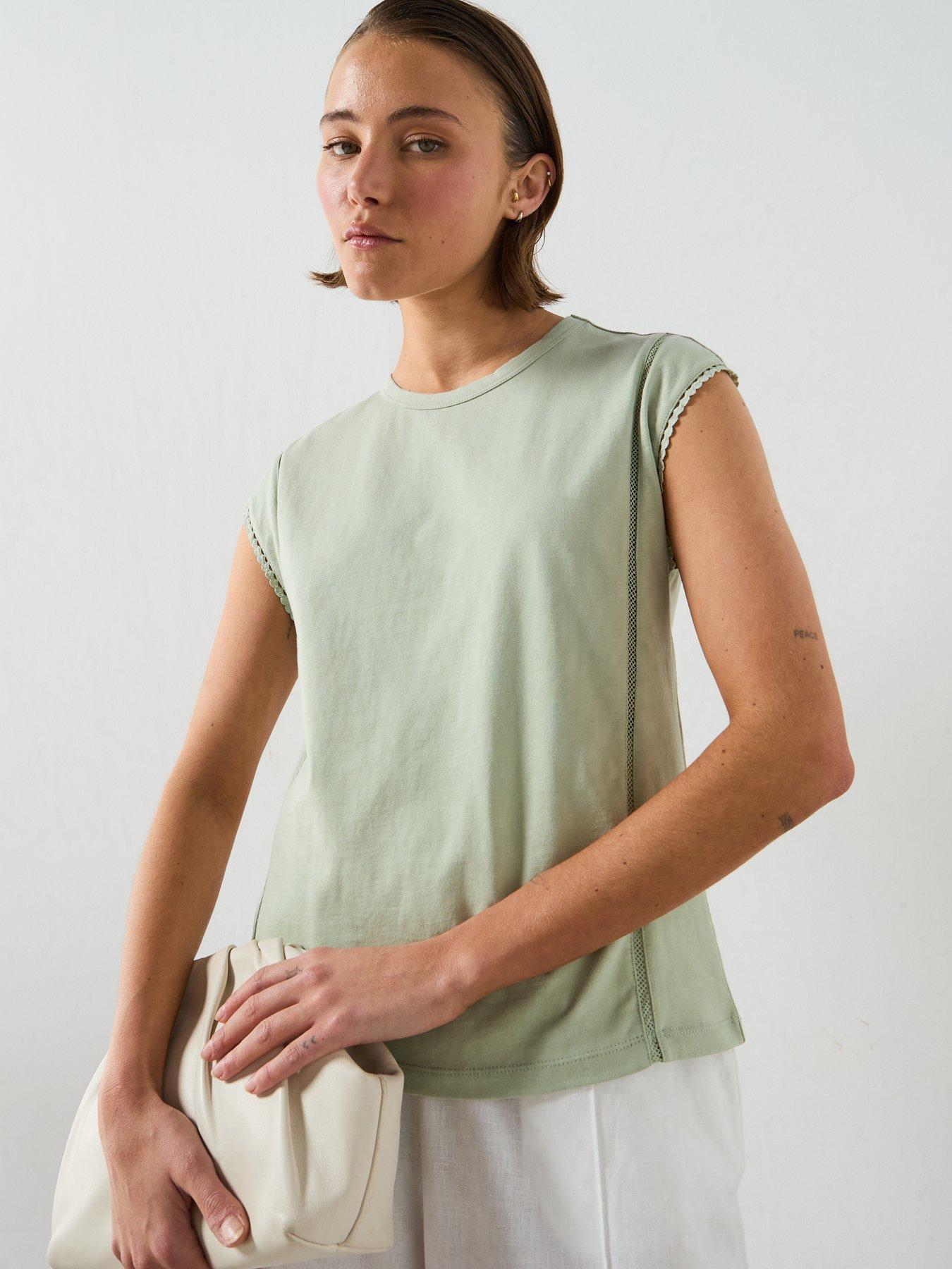 Image 5 of 6 of Mango Embroidered Cutwork Cotton T-Shirt - Green