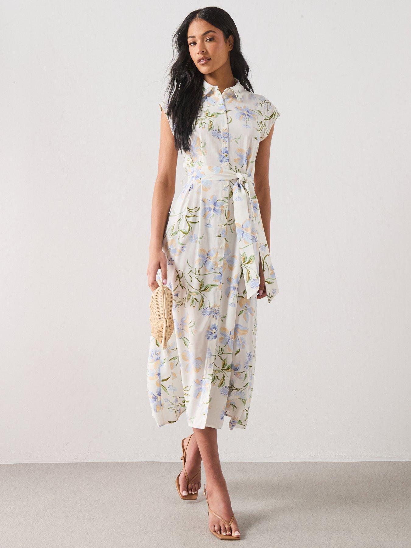 Image 1 of 6 of Mango Floral Print Shirt Style Dress - Cream