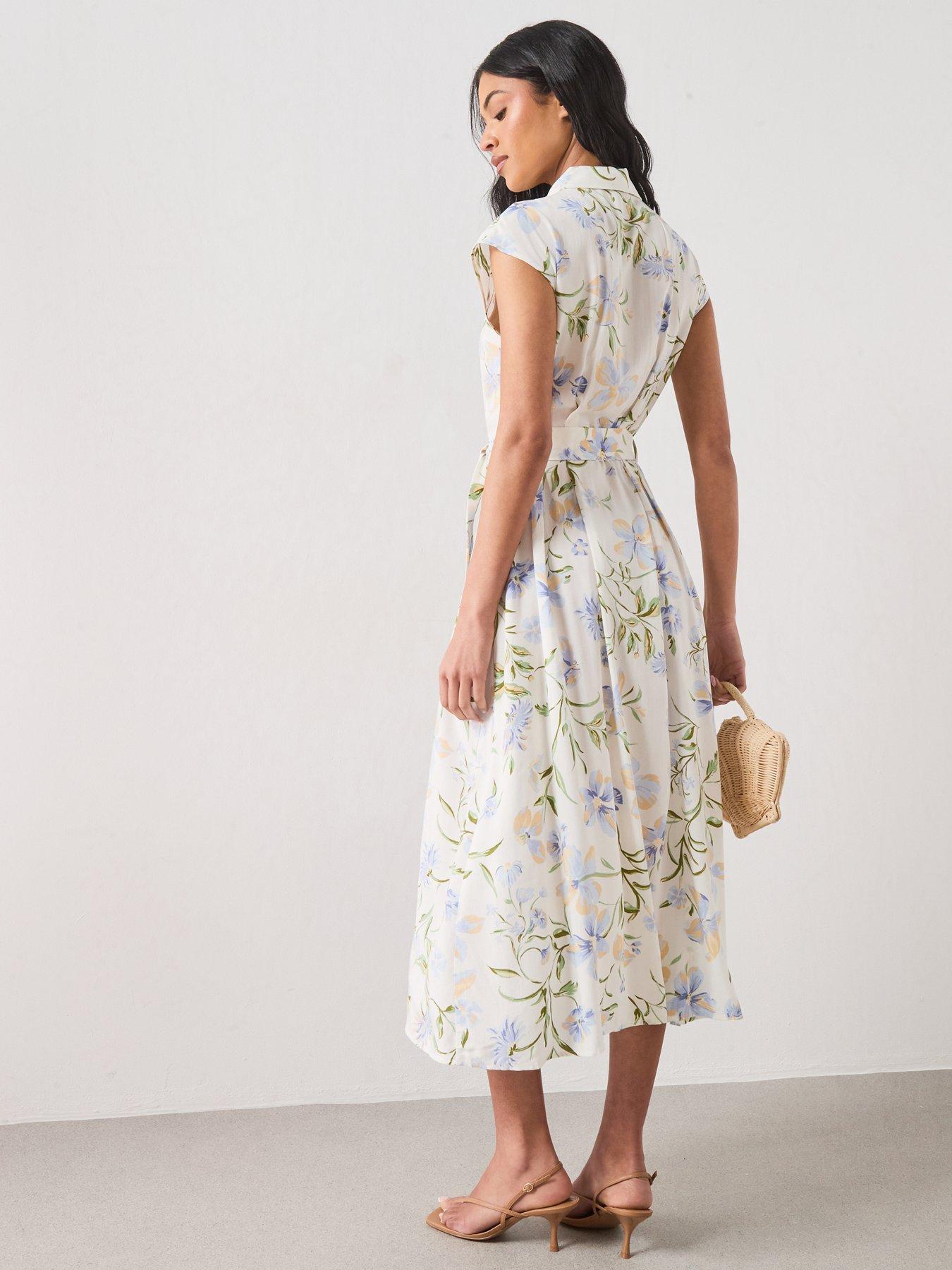 Image 2 of 6 of Mango Floral Print Shirt Style Dress - Cream