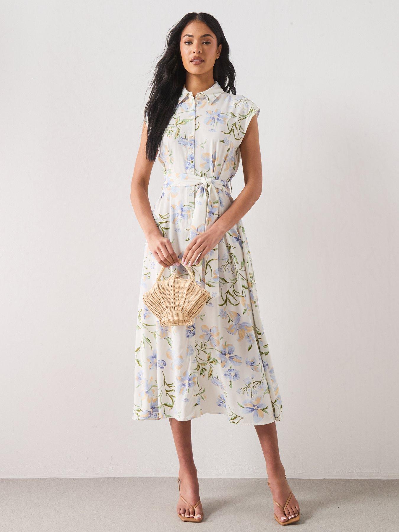 Image 3 of 6 of Mango Floral Print Shirt Style Dress - Cream