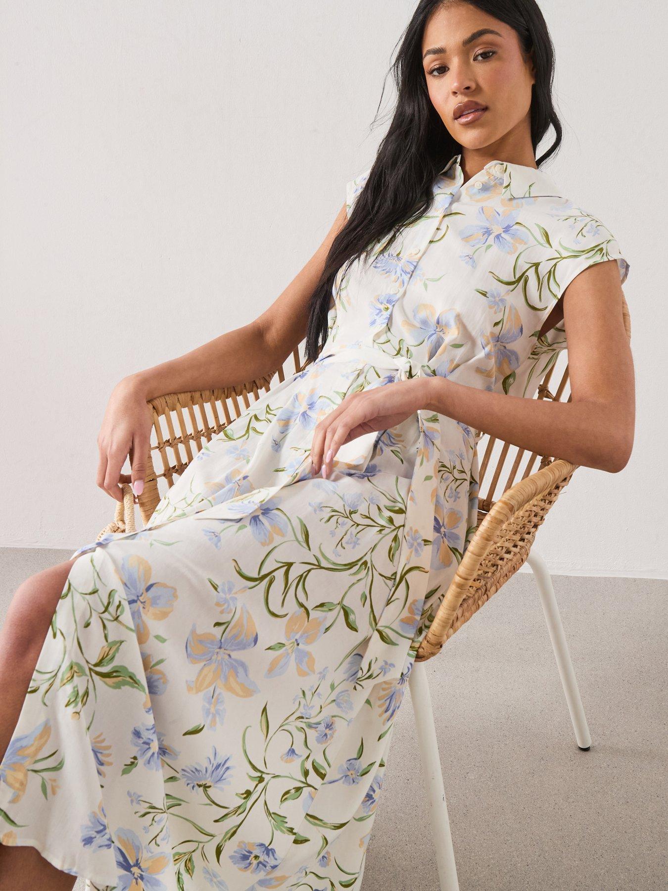 Image 4 of 6 of Mango Floral Print Shirt Style Dress - Cream