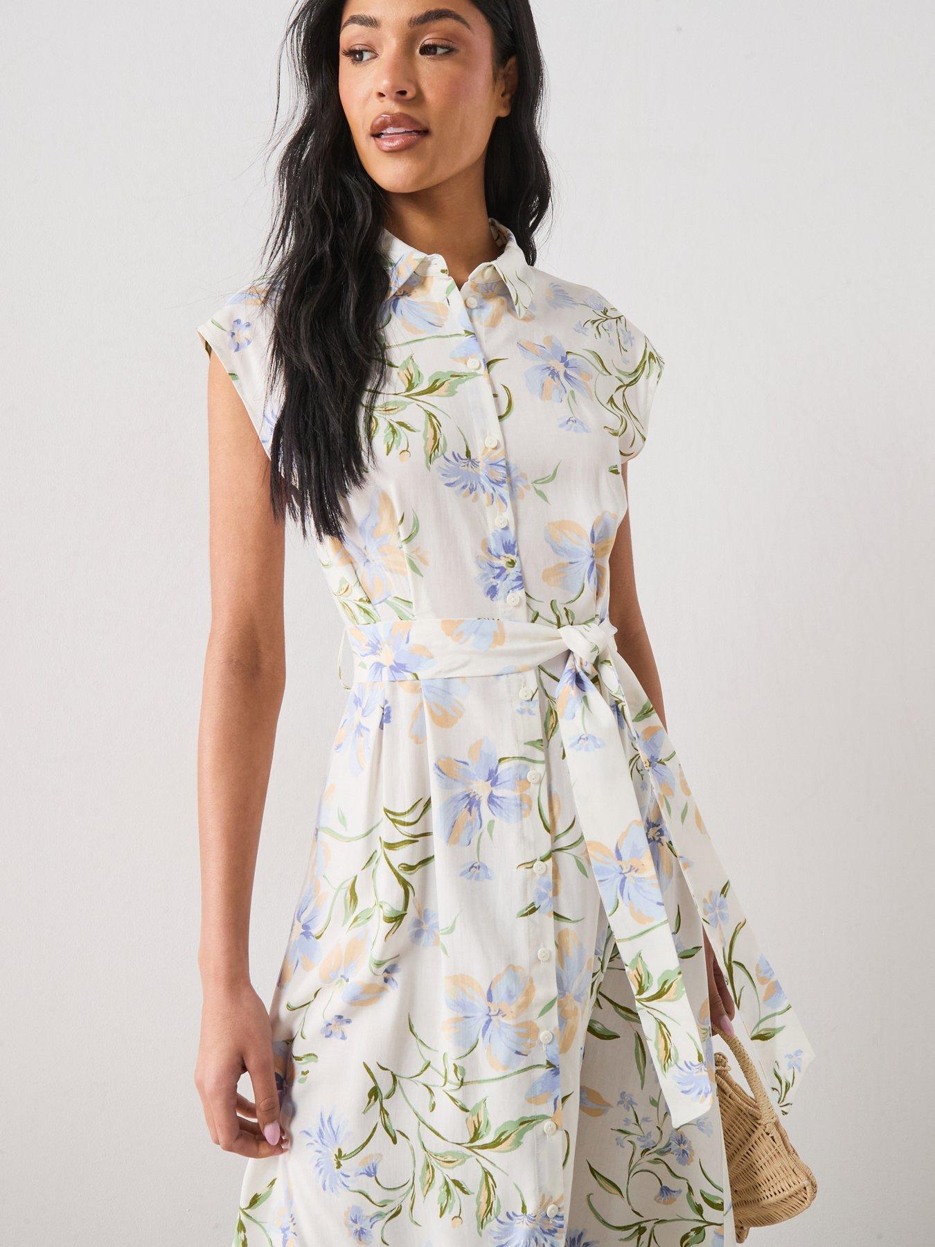 Image 5 of 6 of Mango Floral Print Shirt Style Dress - Cream