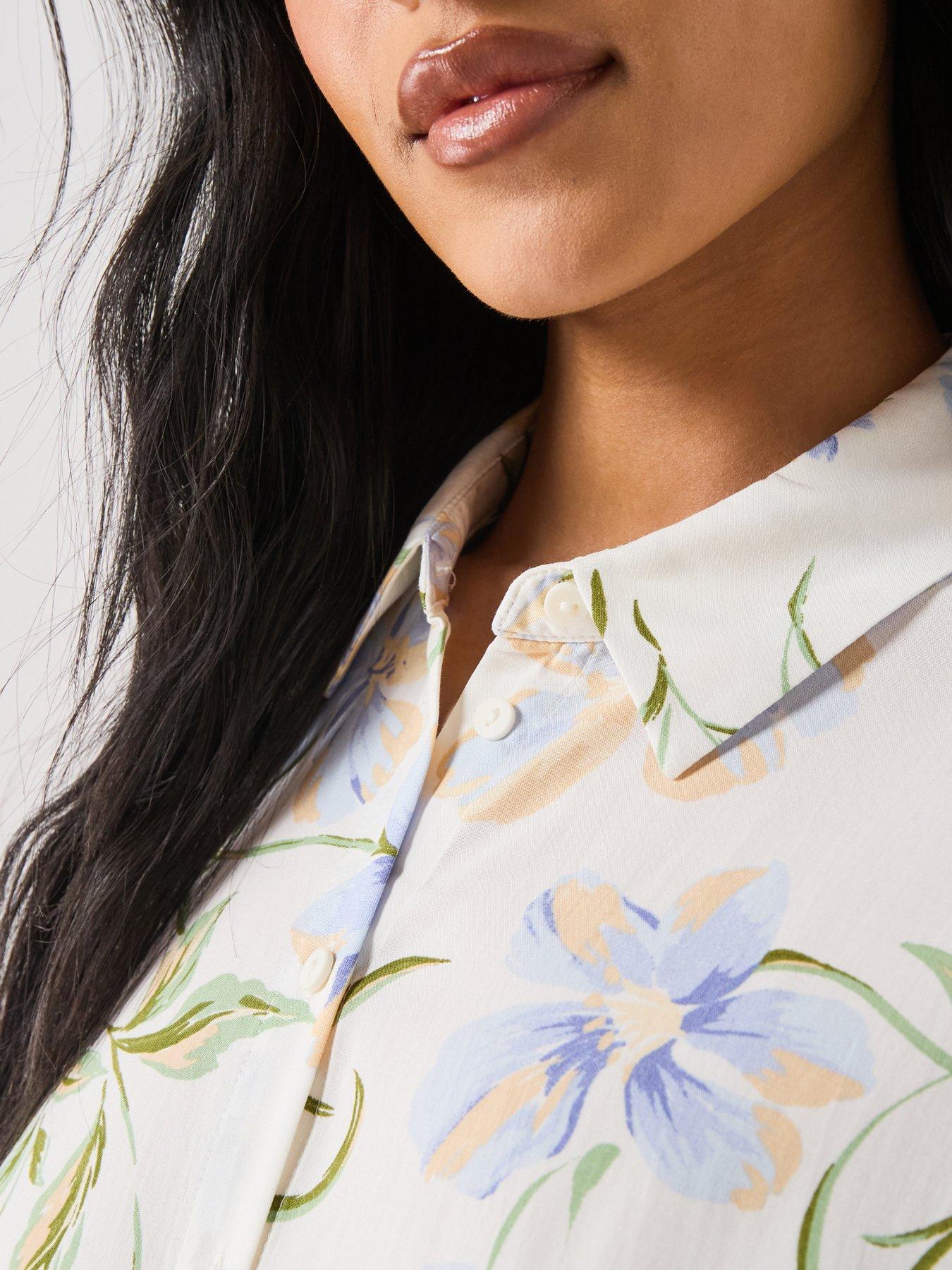 Image 6 of 6 of Mango Floral Print Shirt Style Dress - Cream