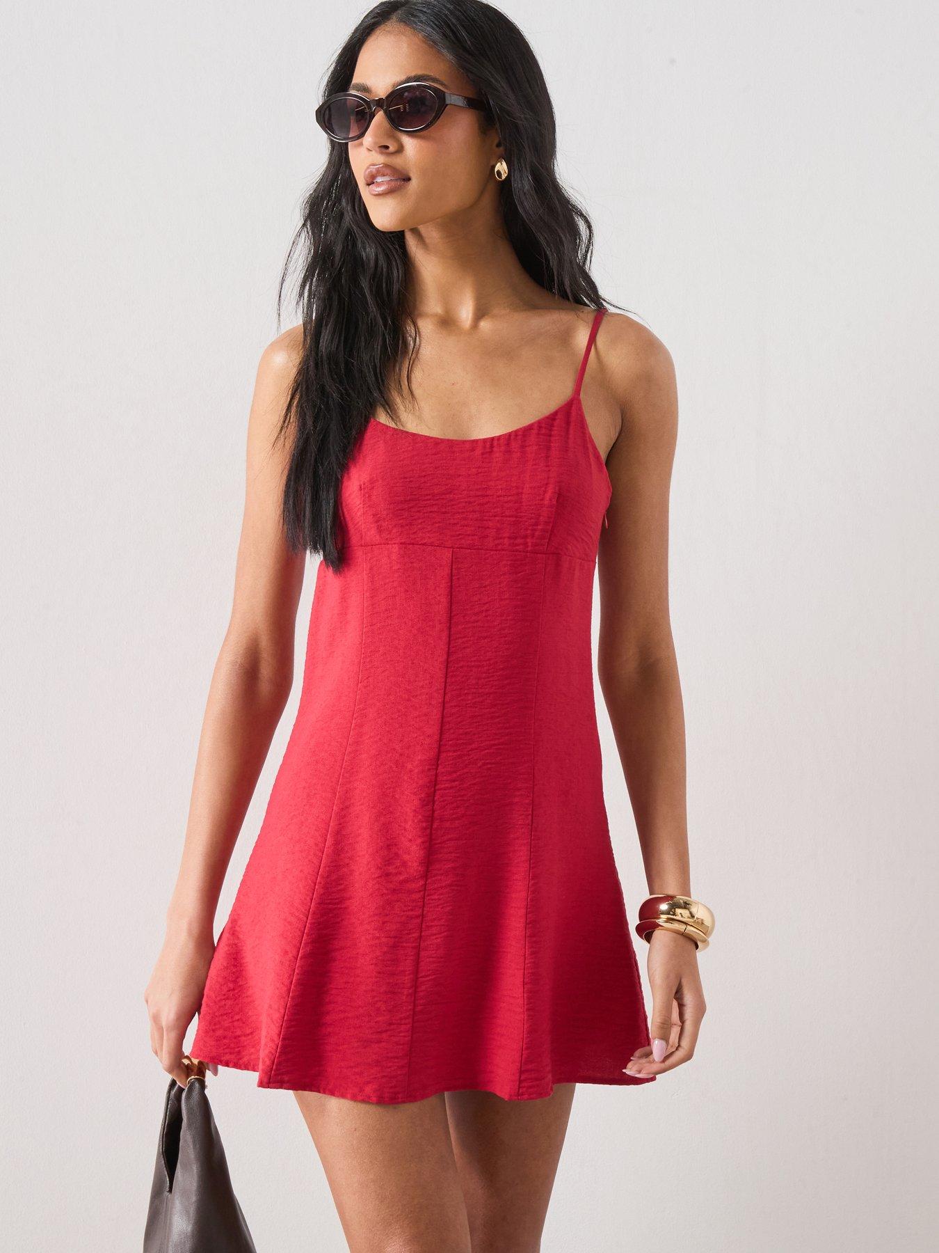 Mango A-line Crinkle Effect Dress - Red
