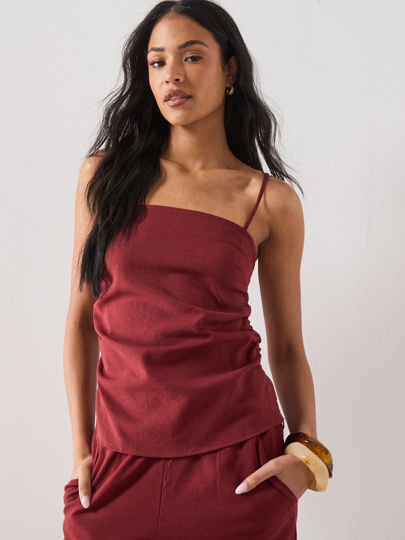 Image 1 of 6 of Mango Square-neck Co-ord Strappy Top - Red