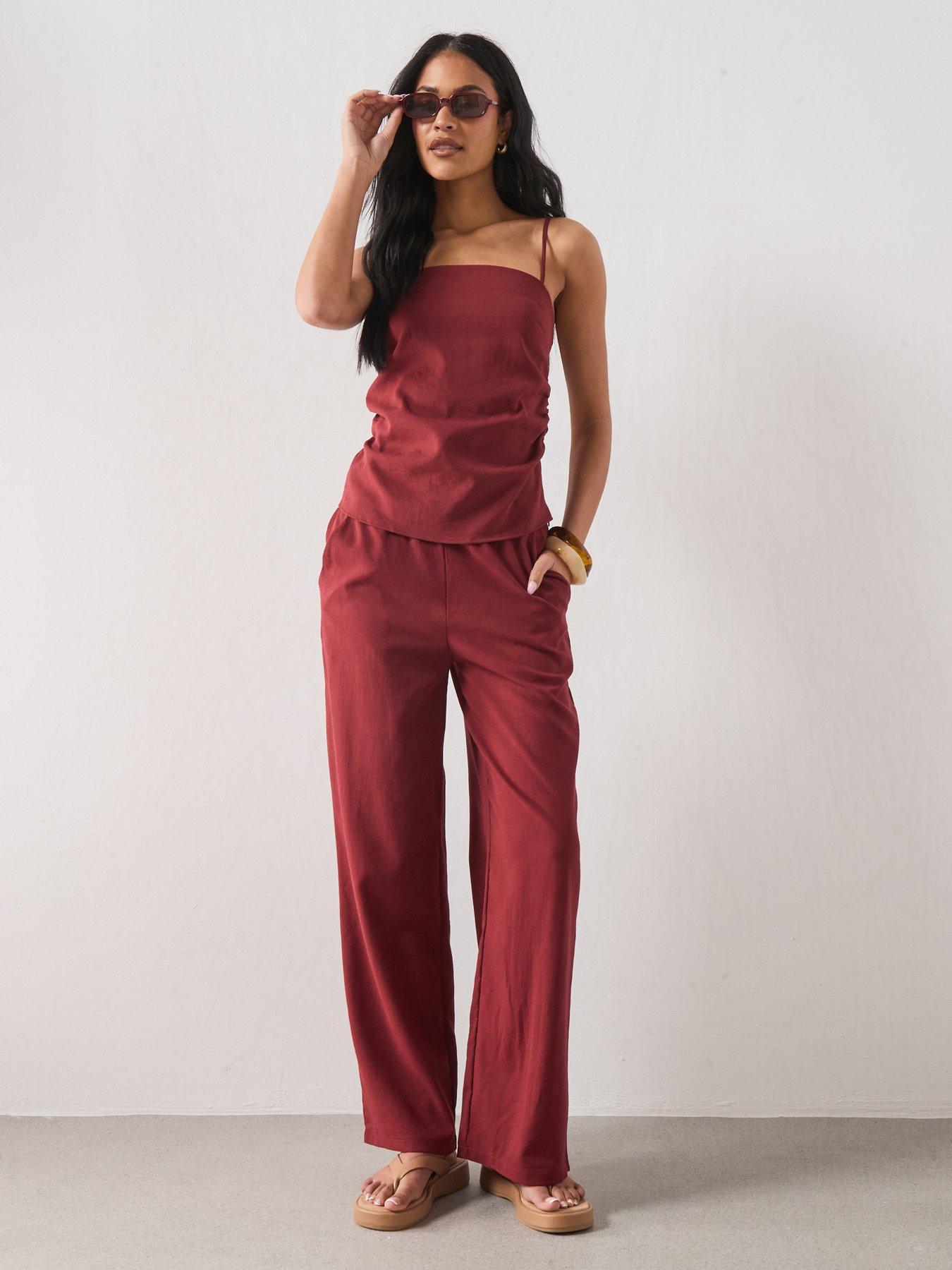 Image 3 of 6 of Mango Square-neck Co-ord Strappy Top - Red