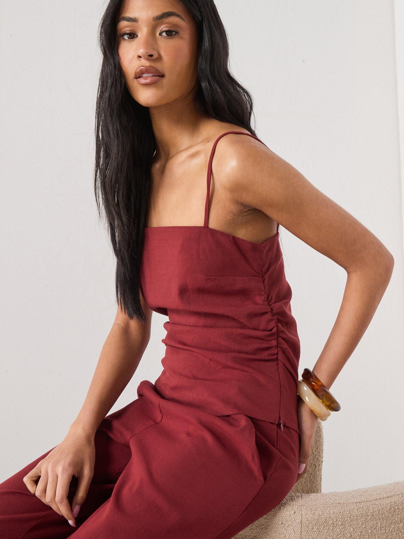 Image 4 of 6 of Mango Square-neck Co-ord Strappy Top - Red