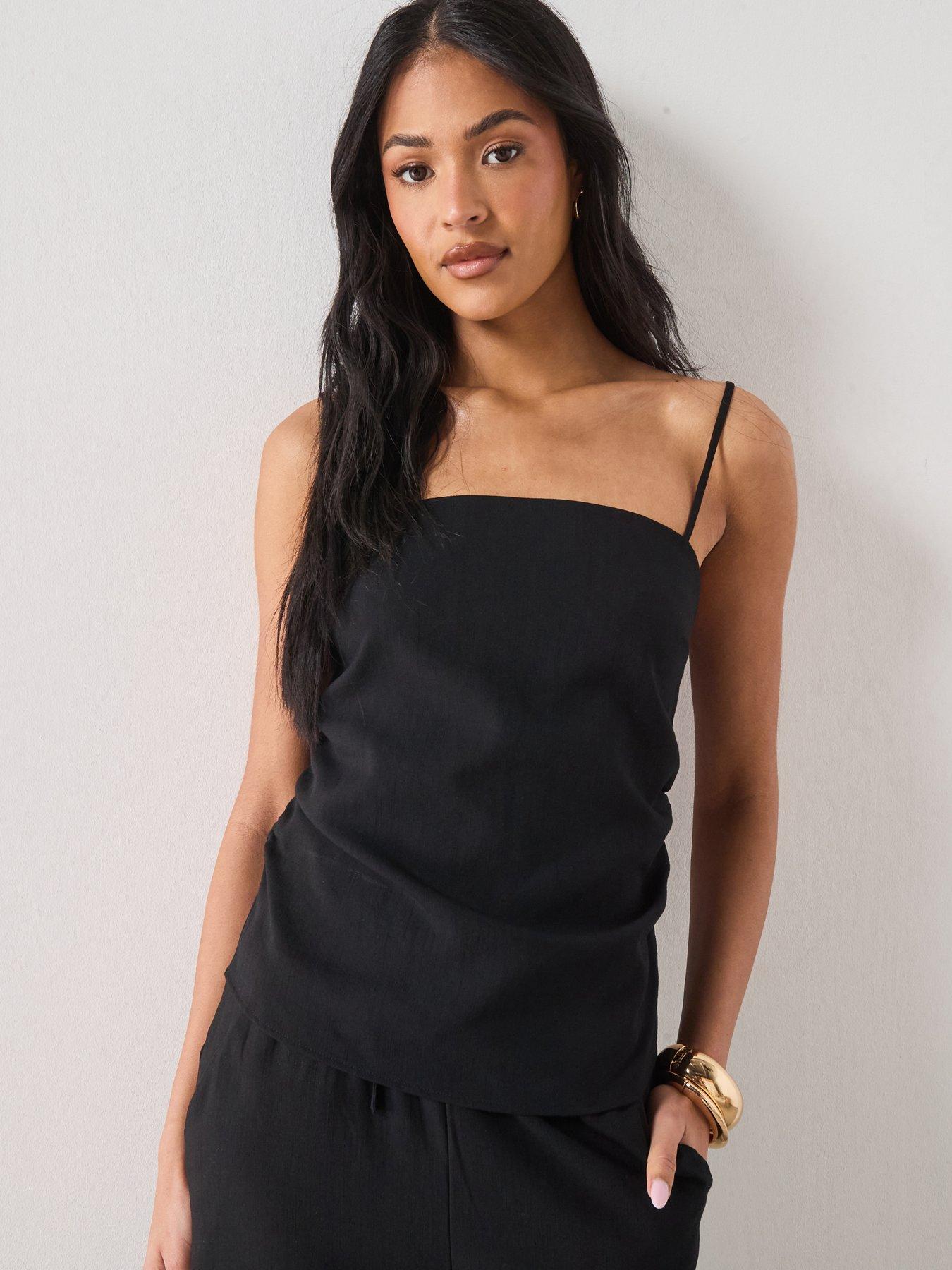 Image 1 of 6 of Mango Square-neck Co-ord Strappy Top - Black