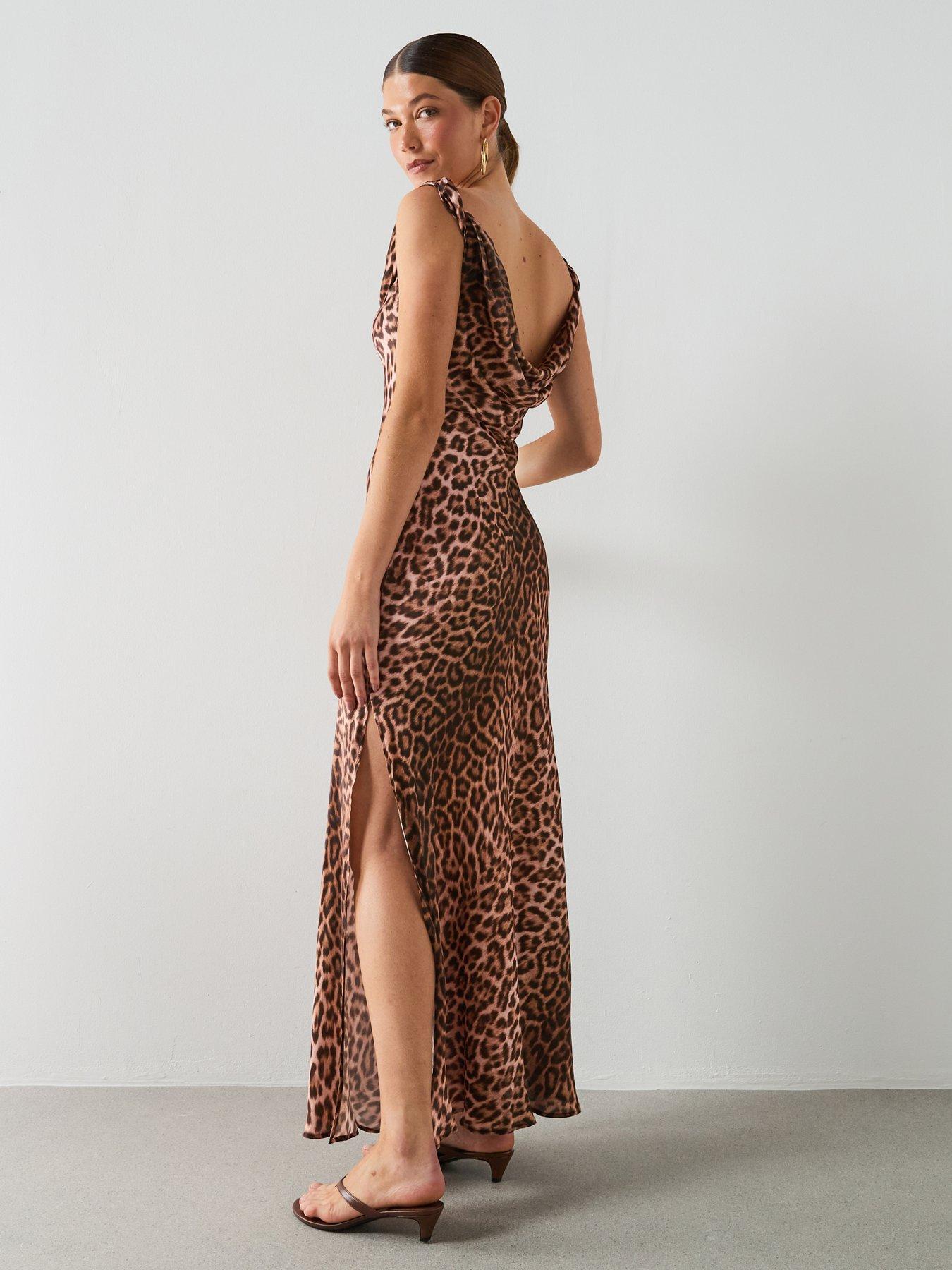 Mango Animal Print Dress With A Draped Collar - Cream