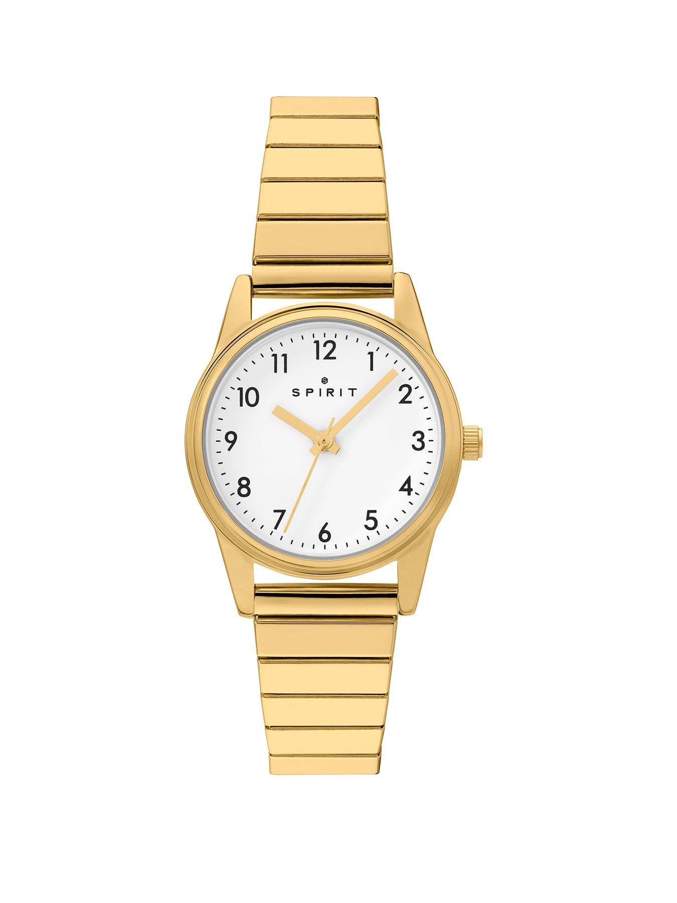 Spirit Spirit Ladies White Dial Gold Plated Stainless Steel Expander Bracelet Watch