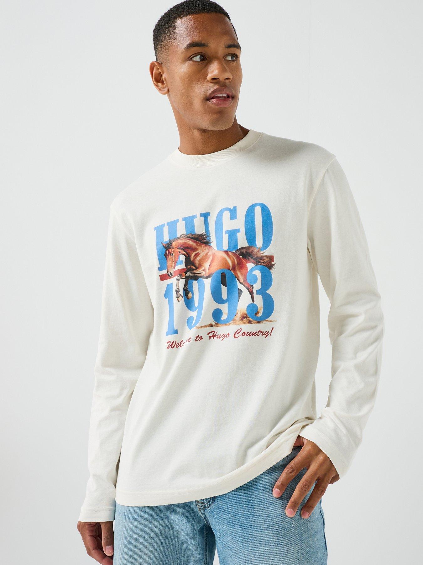 HUGO Hugo Blue Nevalon Horse Graphic Long Sleeve T-shirt - White