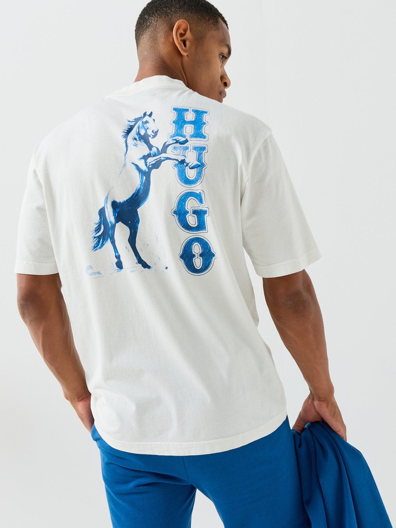 HUGO Blue Noxwash Horse Back Graphic T-Shirt - White