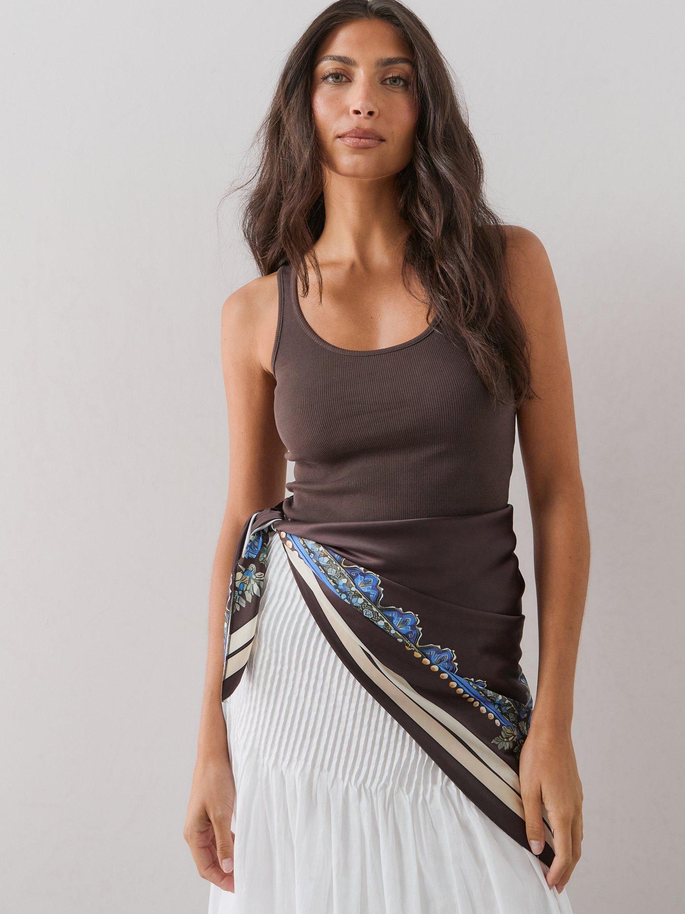 The Very Collection Rib Vest With Scarf Tie - Brown