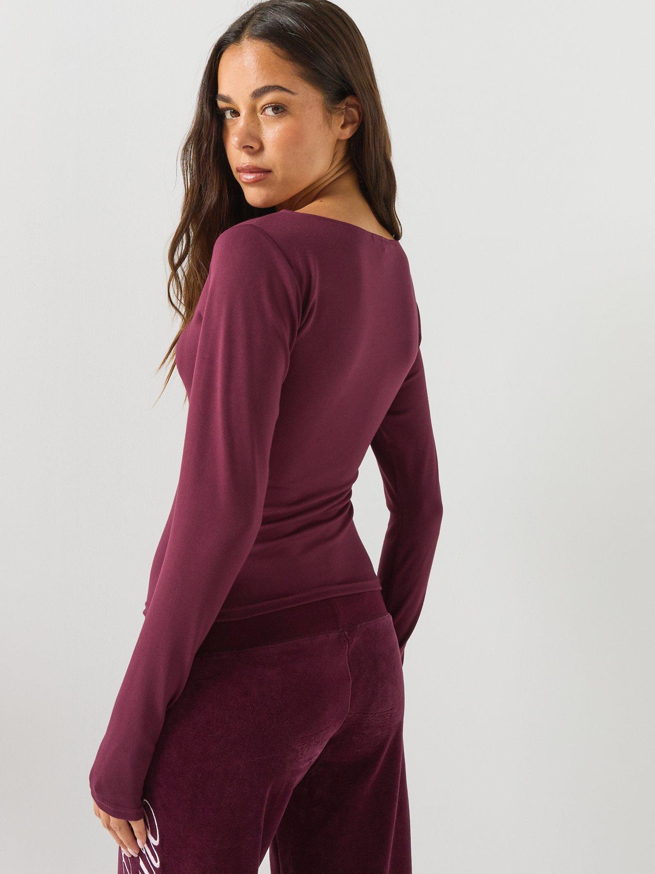 Image 2 of 4 of Juicy Couture Mia Boat Neck Long Sleeve T-Shirt - Red