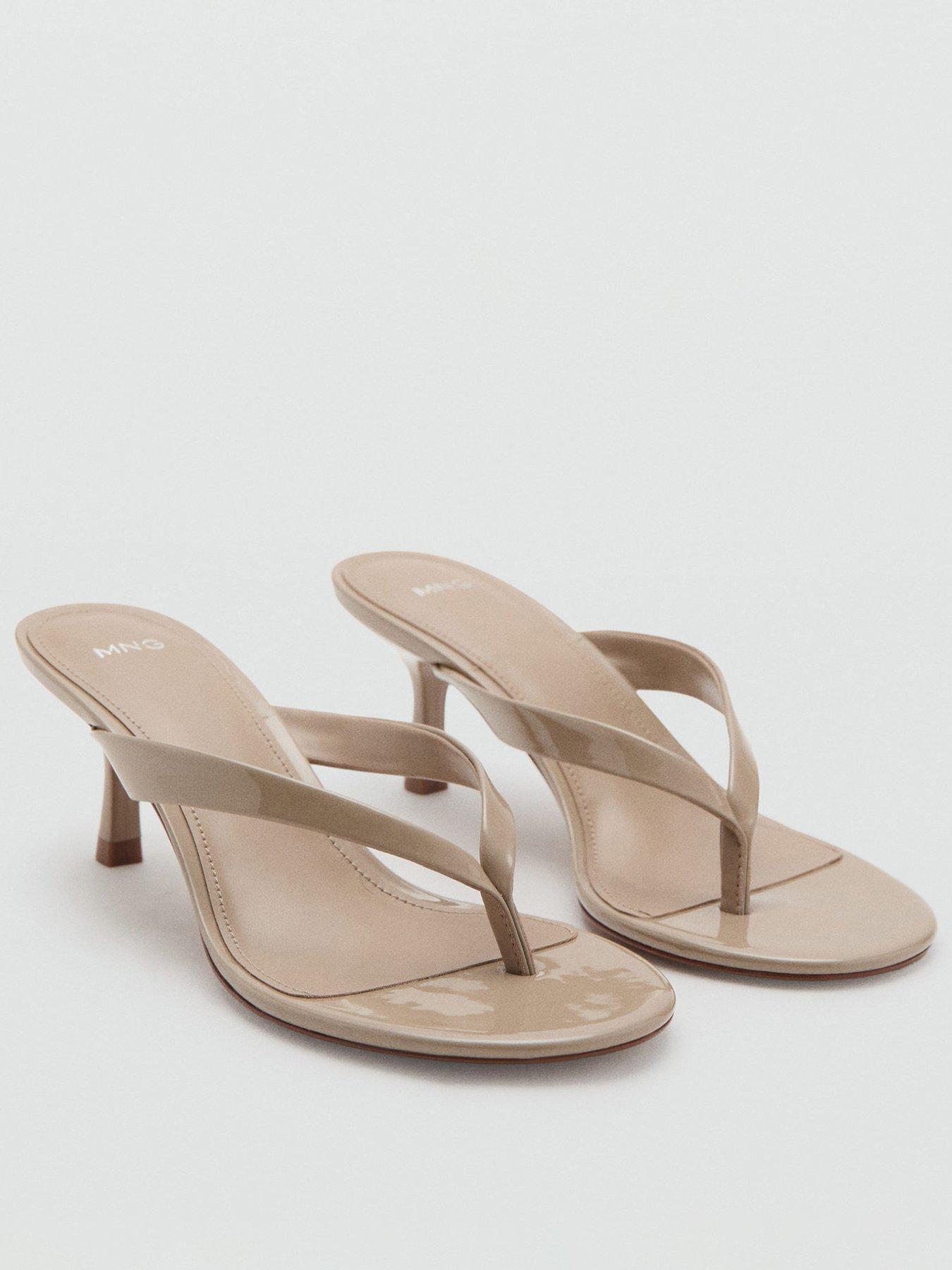 Mango Tiger Heeled Toe Post Sandals - Beige