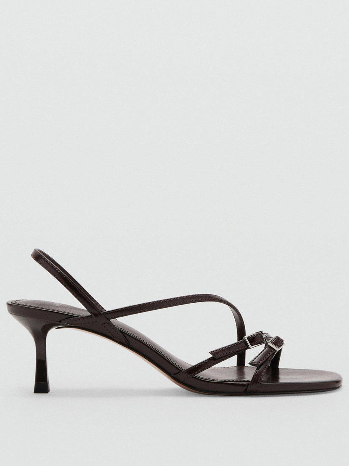 Image 2 of 5 of Mango Kitten Heel Sandals With Straps - Brown