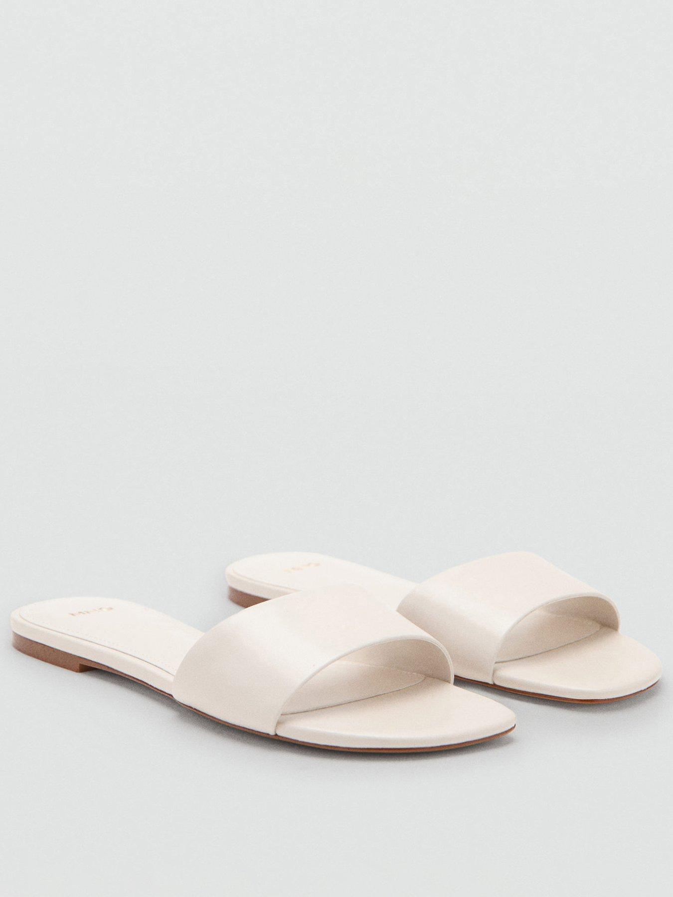 Mango Flat Leather Sandal - Cream