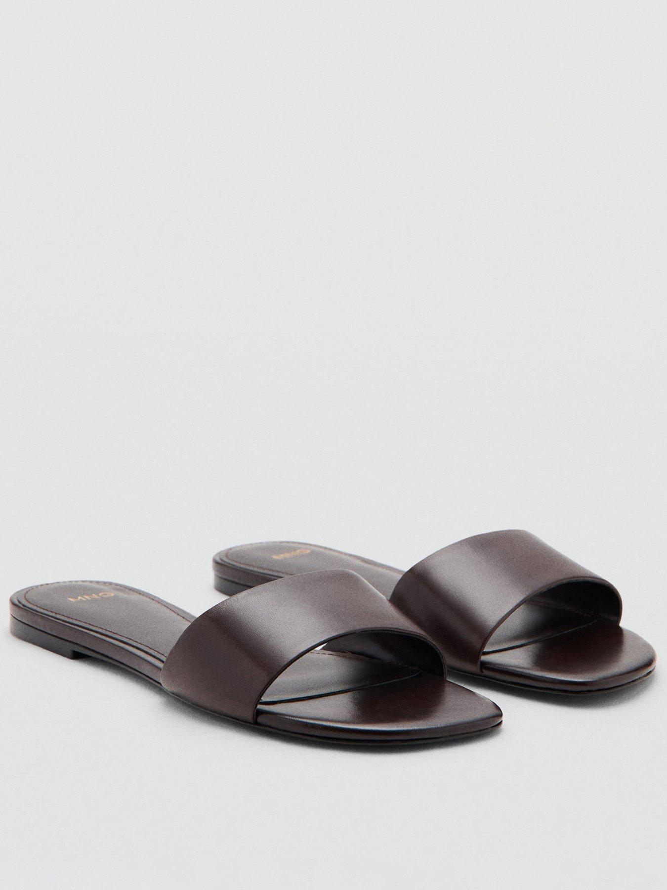 Image 1 of 4 of Mango Flat Leather Sandal - Brown