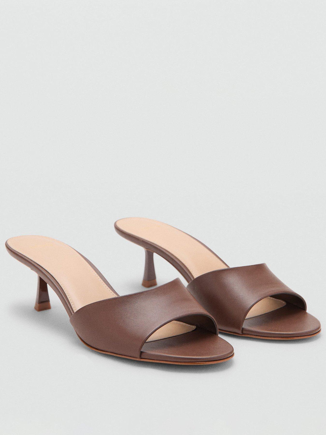 Mango Hide Heeled Mule Sandals - Brown