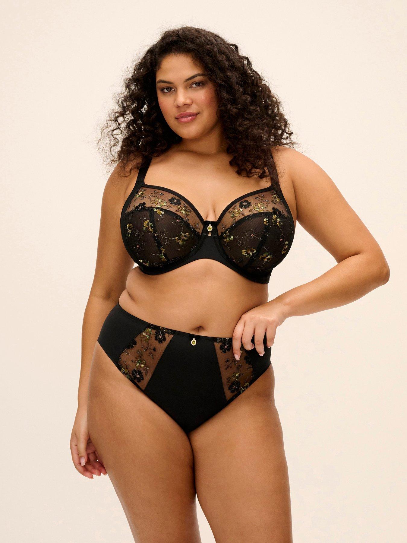 Image 1 of 4 of Elomi Womens Underwired Embroidered Mesh Full Coverage Bra - Black